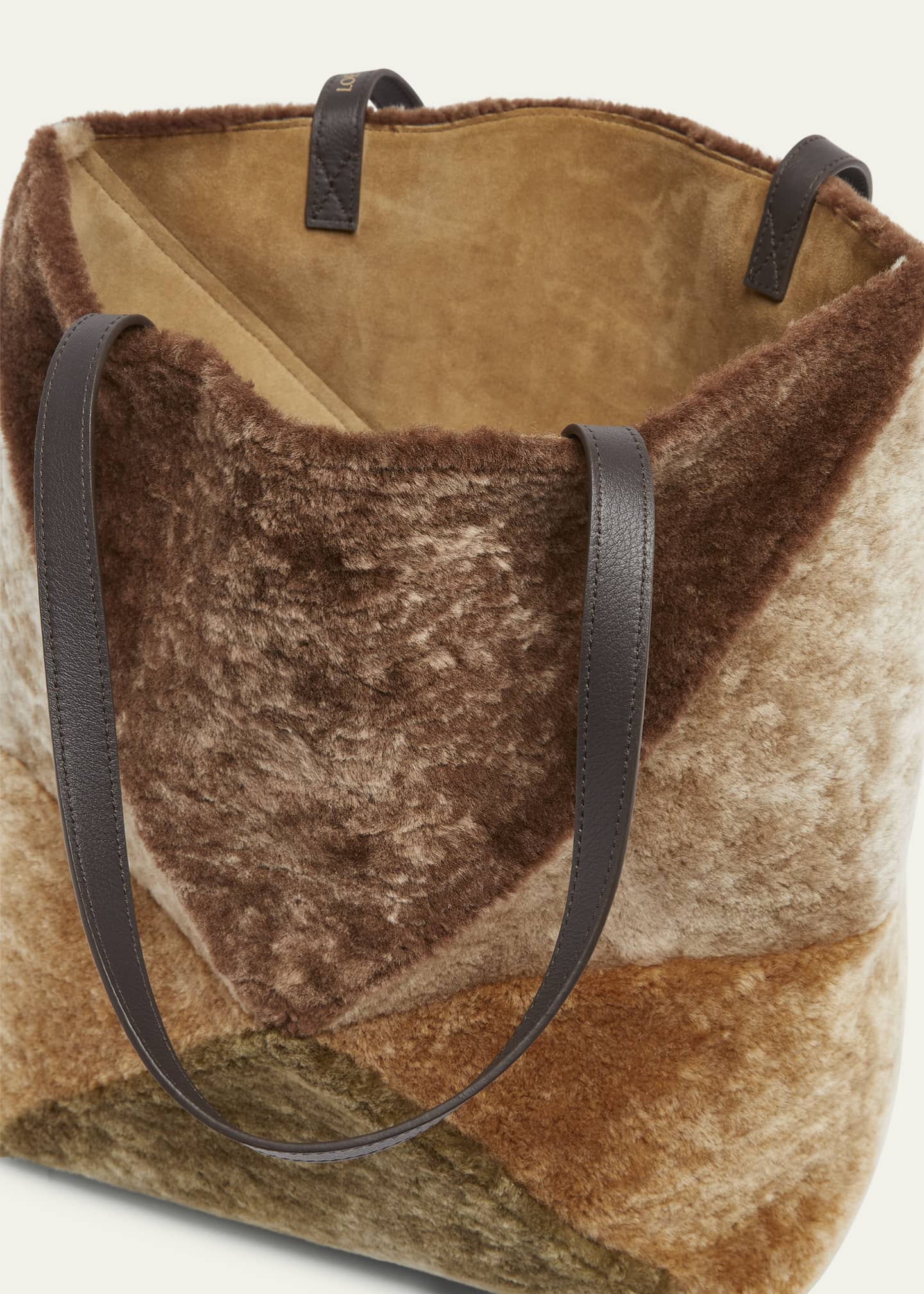 Loewe Puzzle Fold Large Sheep Shearling Fur Tote Bag Image 4 of 5