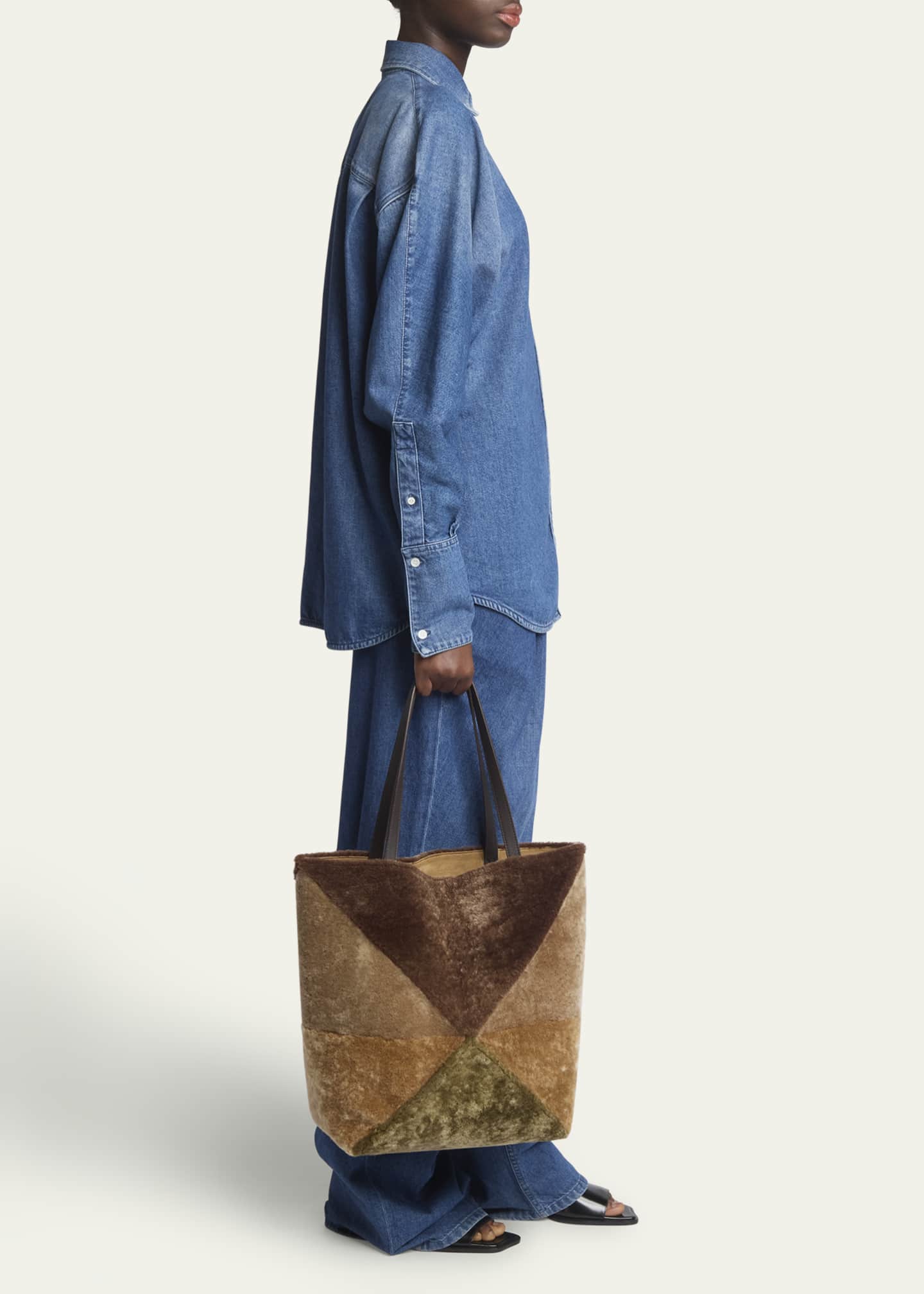 Loewe Puzzle Fold Large Sheep Shearling Fur Tote Bag Image 5 of 5