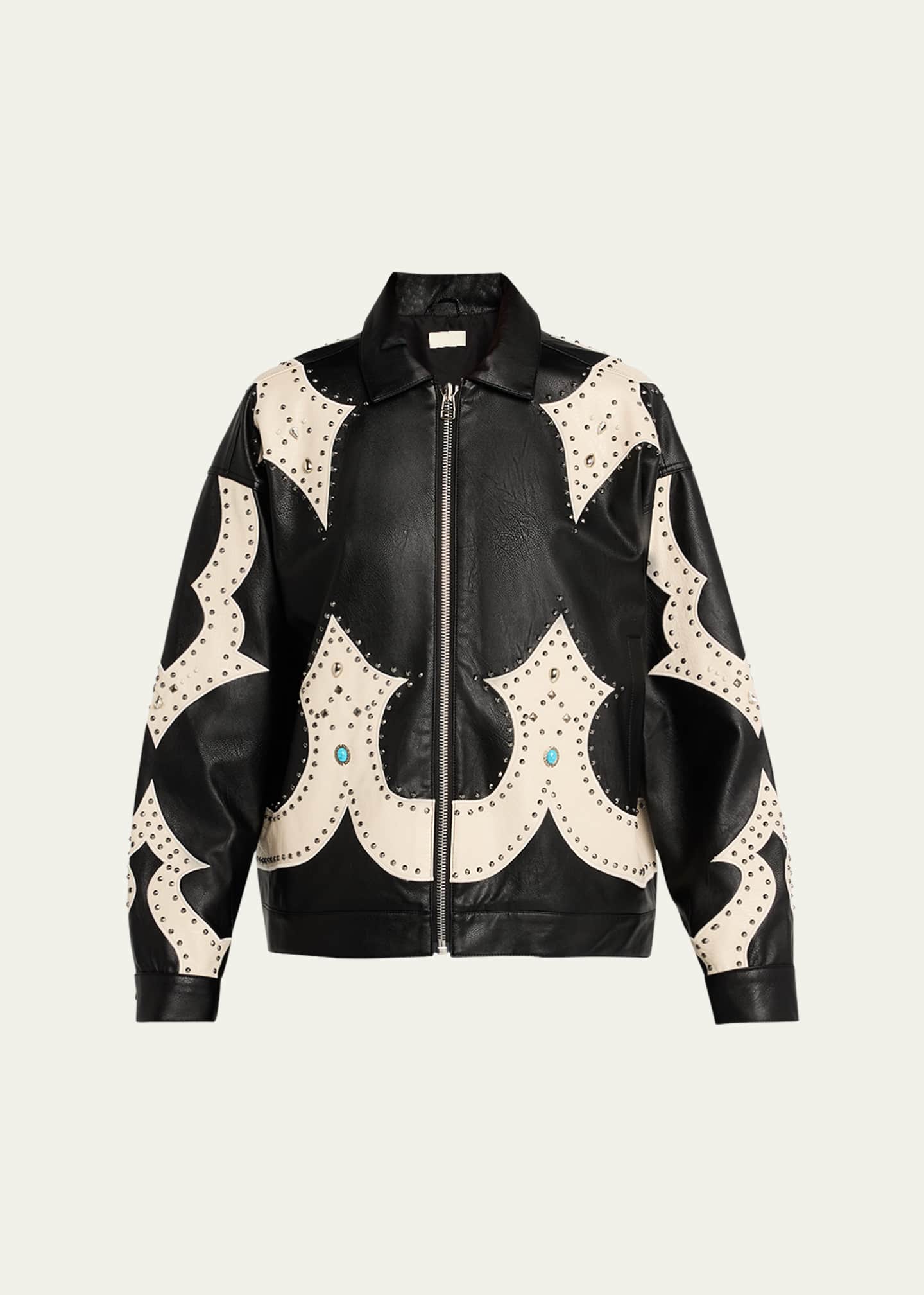 MOTHER The Zip It Studded Faux Leather Jacket Bergdorf Goodman