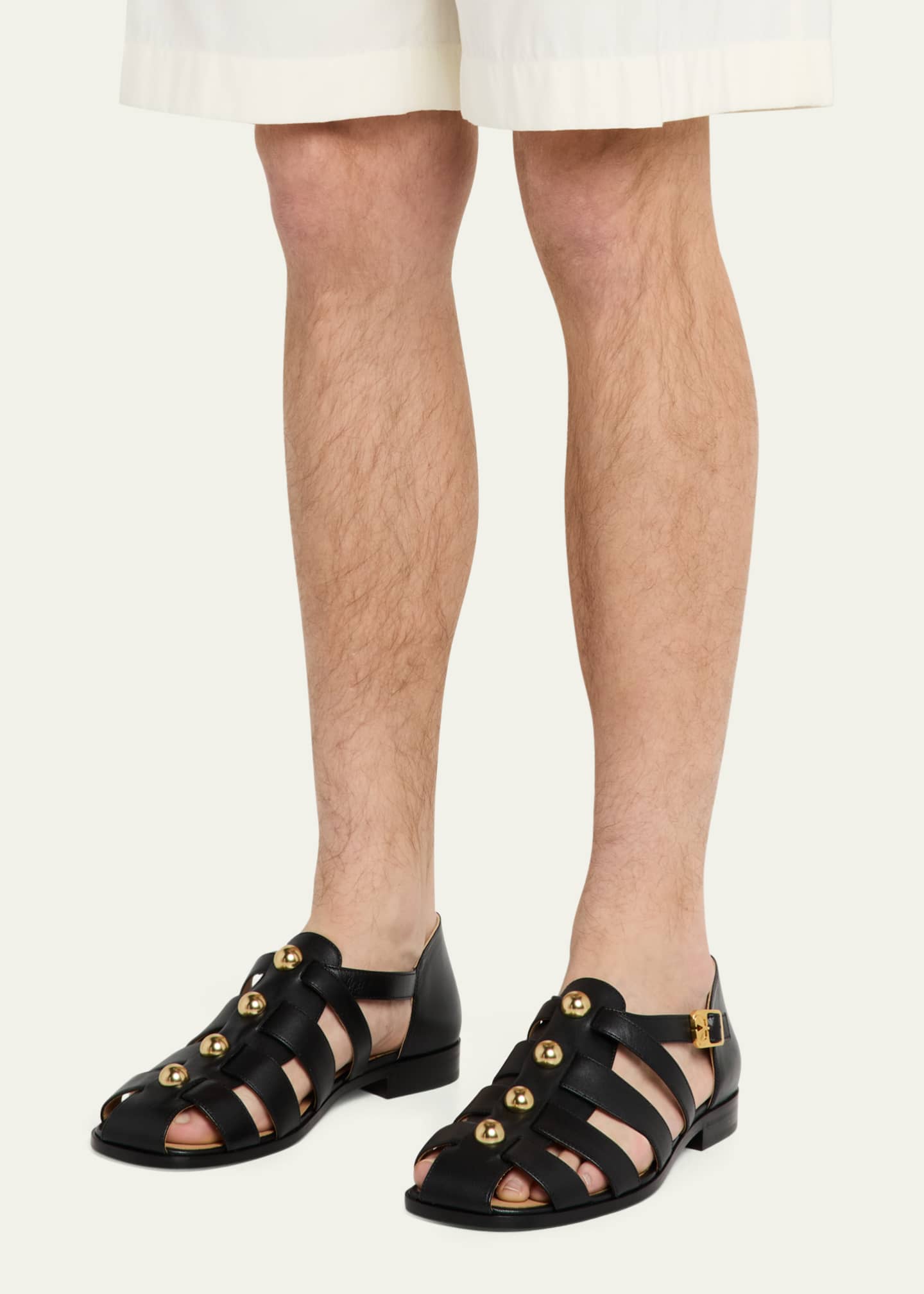 Valentino Garavani Men's Studshield Calfskin Fisherman Sandals Image 2 of 6