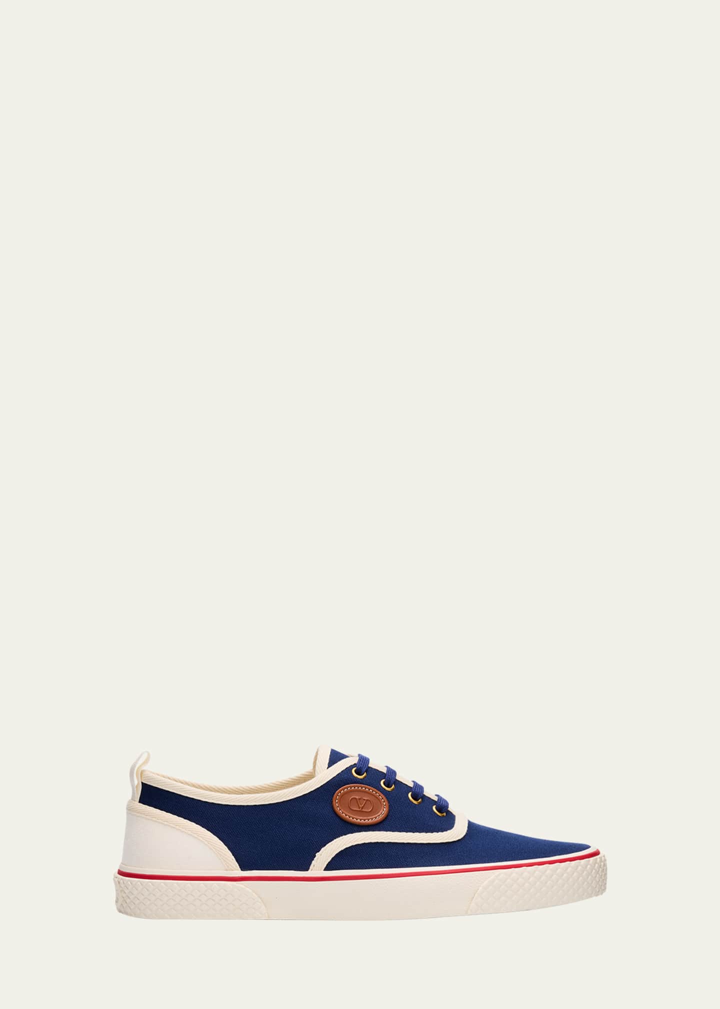 Valentino Garavani Men's Nojoke Canvas Leather VLogo Low-Top Sneakers Image 1 of 6