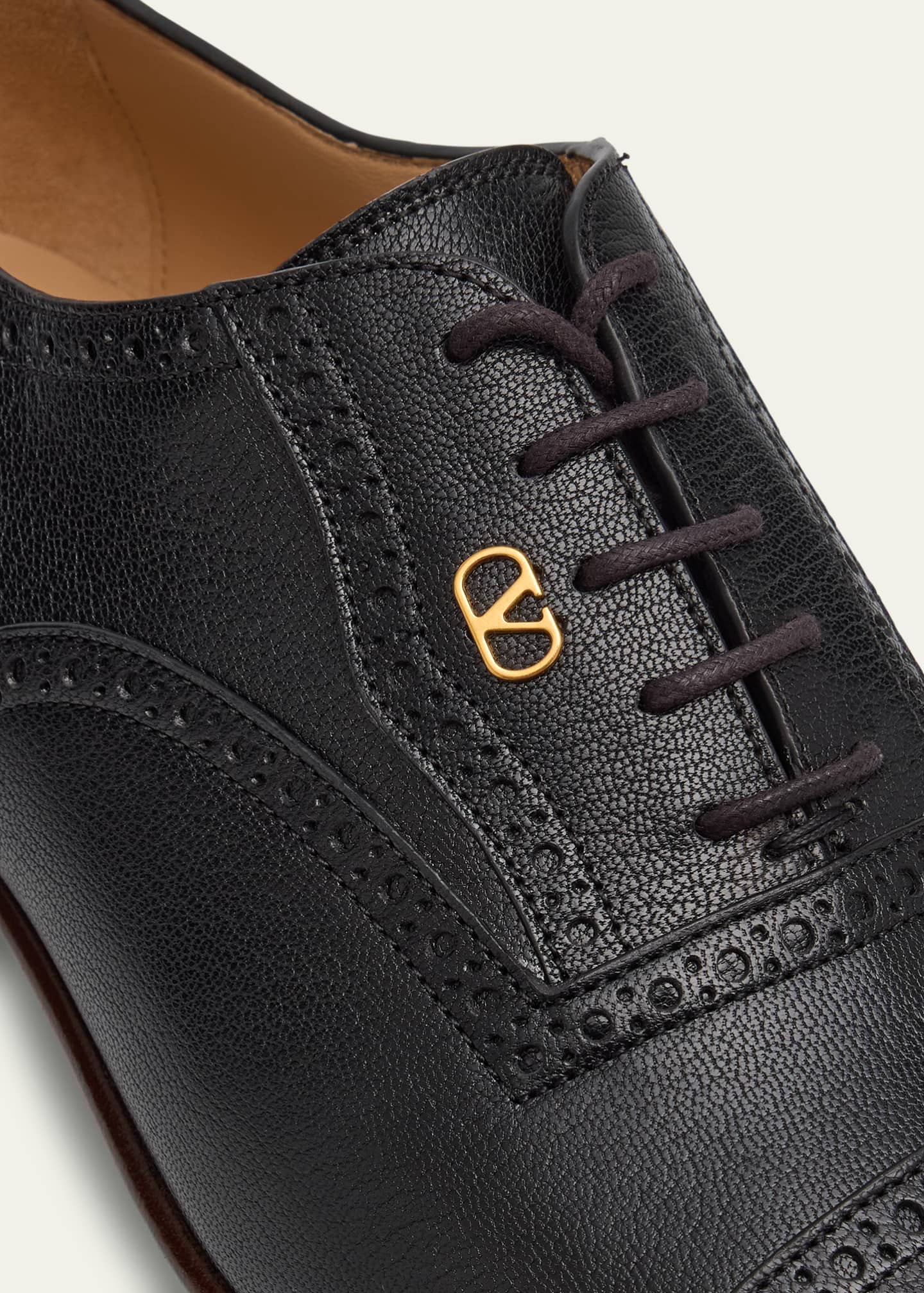 Valentino Garavani Men's Brogue Cap-Toe Leather Oxfords Image 5 of 6