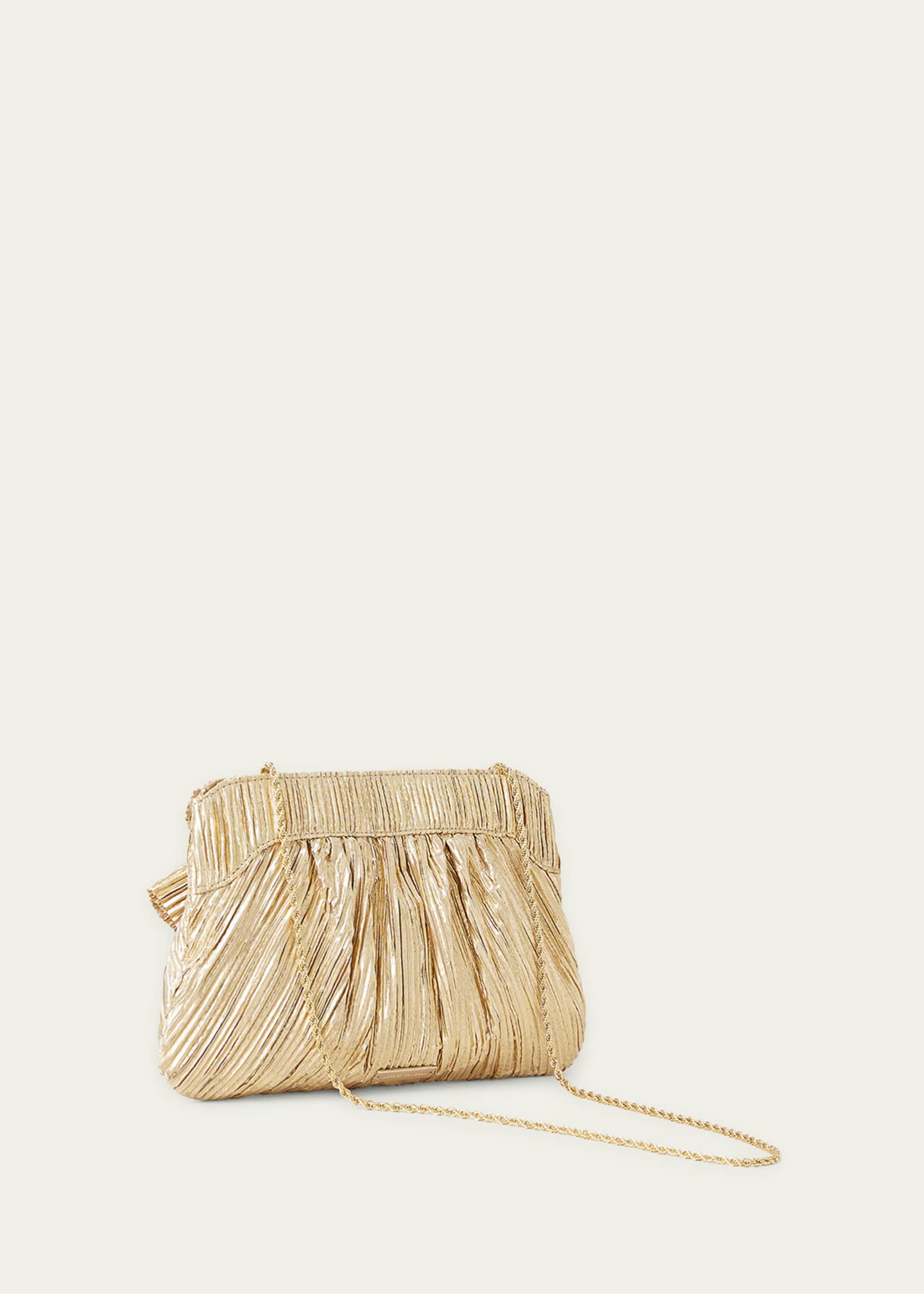 Loeffler Randall Rayne Bow Metallic Pleated Clutch Bag Image 2 of 3