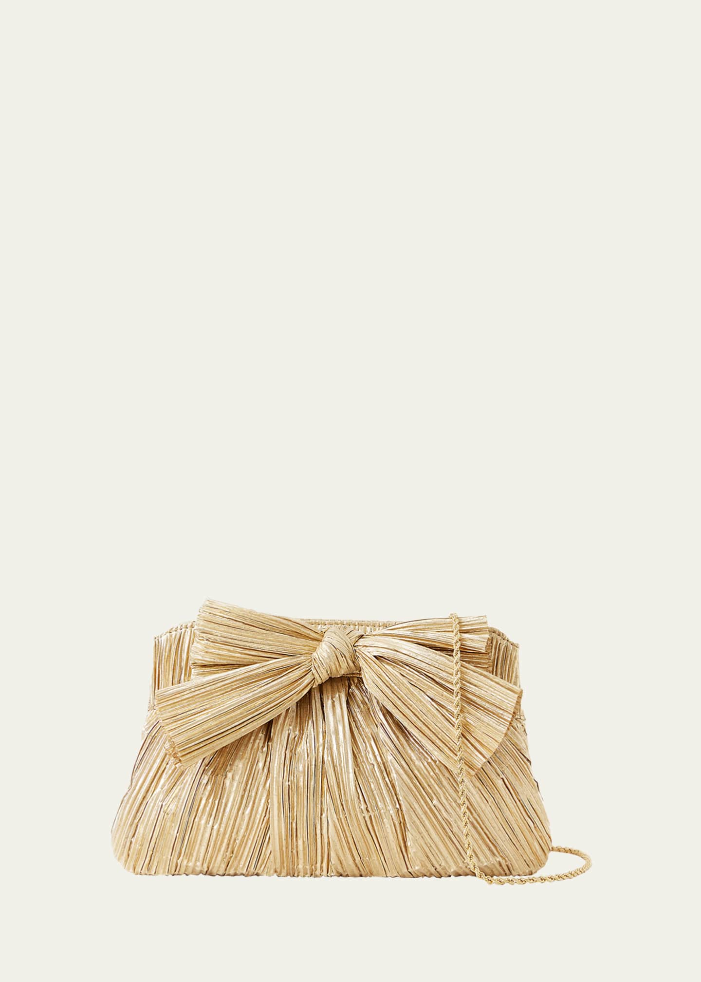 Loeffler Randall Rayne Bow Metallic Pleated Clutch Bag Image 1 of 3