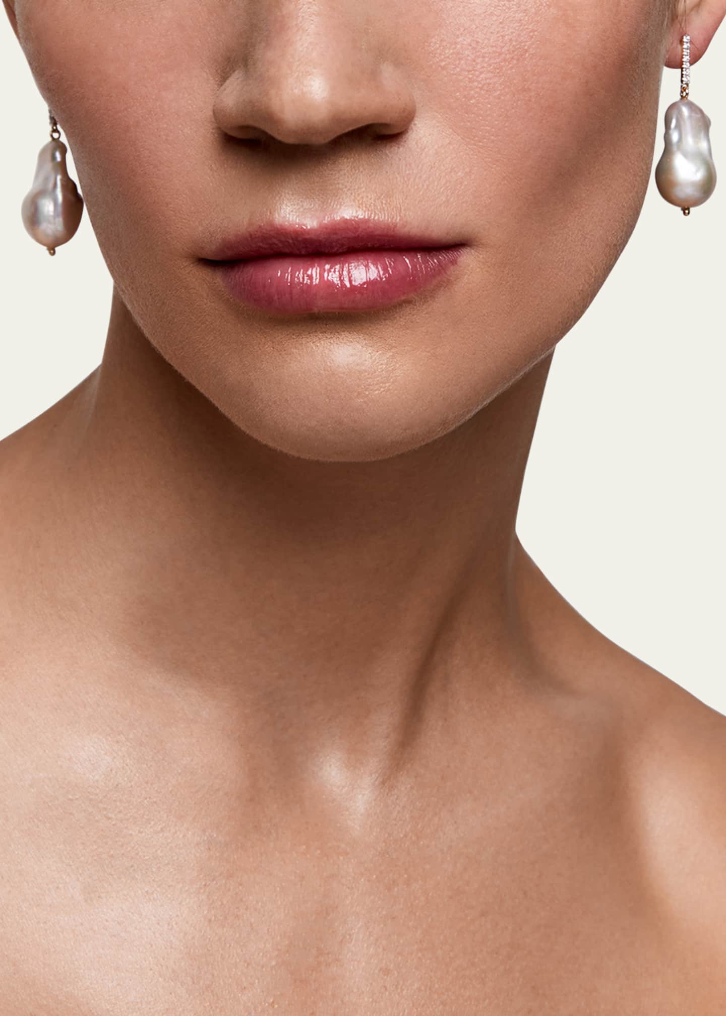 Mateo 14K Diamond Bar Baroque Pearl Earrings Image 2 of 2