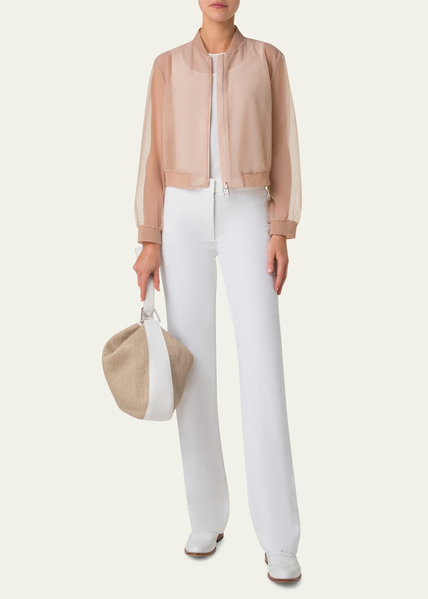 Akris Anna Medium Raffia & Leather Hobo Bag Image 3 of 4