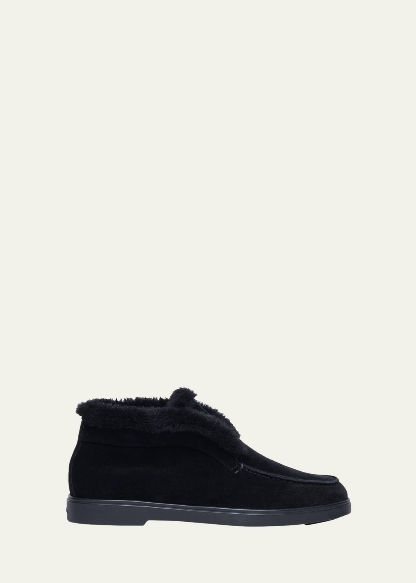 Santoni Fortune Shearling Suede Loafer Booties Image 1 of 3