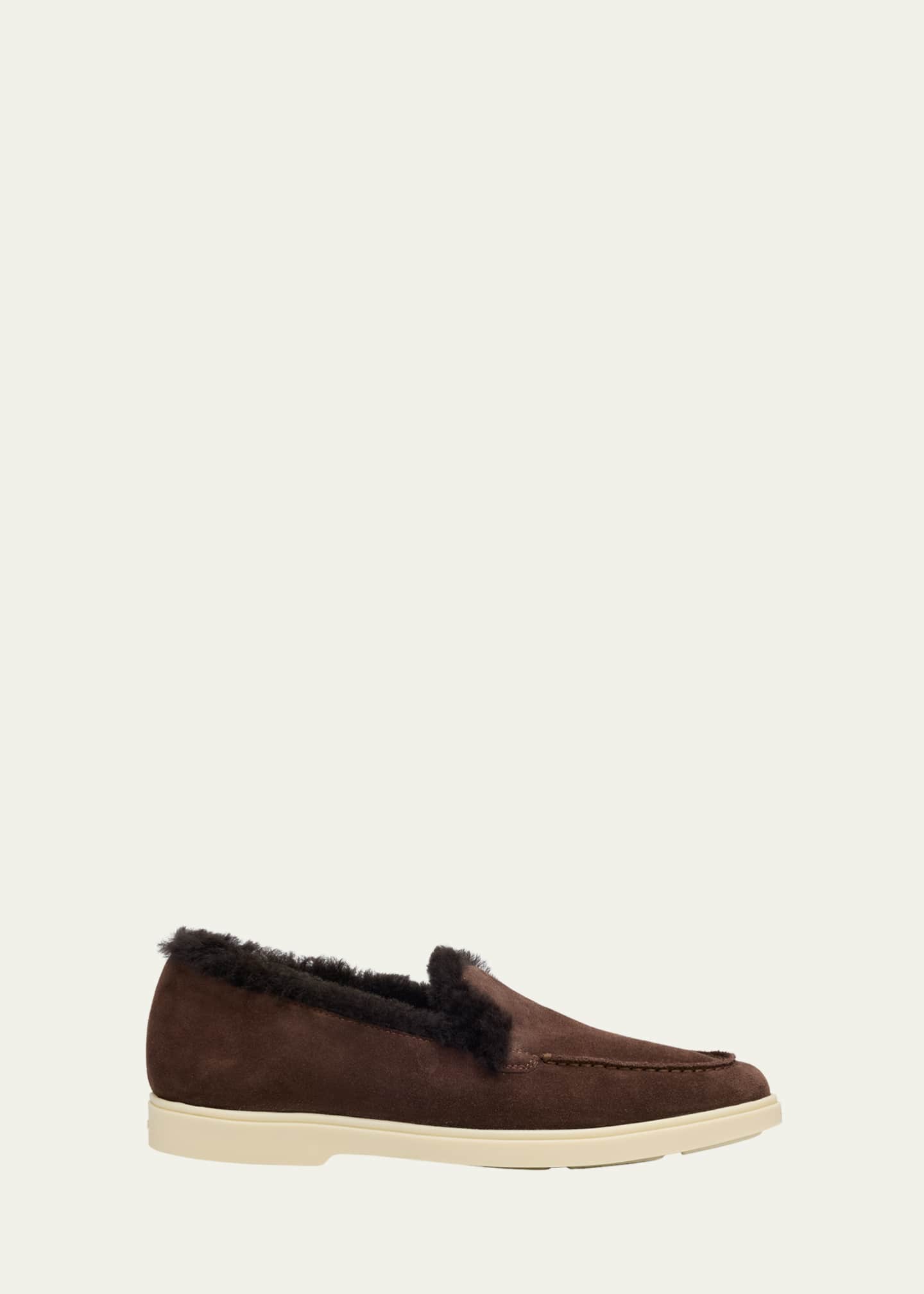 Santoni Yalta Suede Shearling Sporty Loafers Image 1 of 6