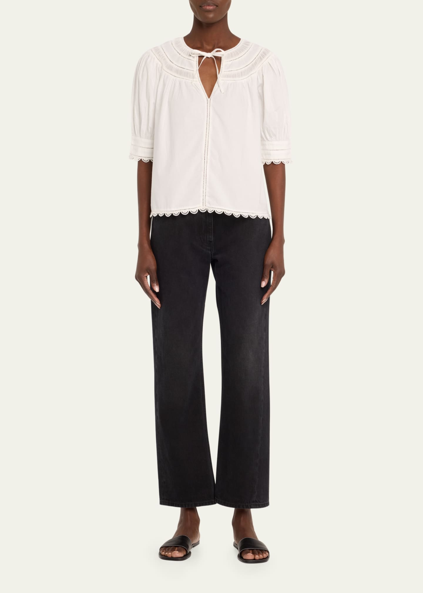 Ulla Johnson Dylan Lace-Inset Cotton Top Image 2 of 5