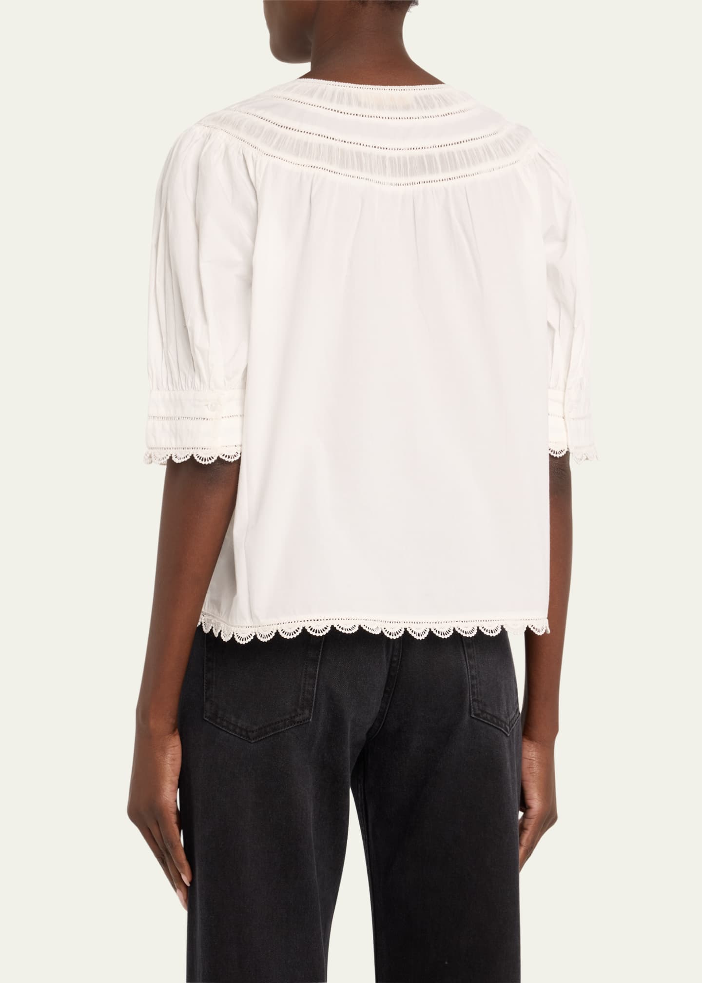 Ulla Johnson Dylan Lace-Inset Cotton Top Image 3 of 5