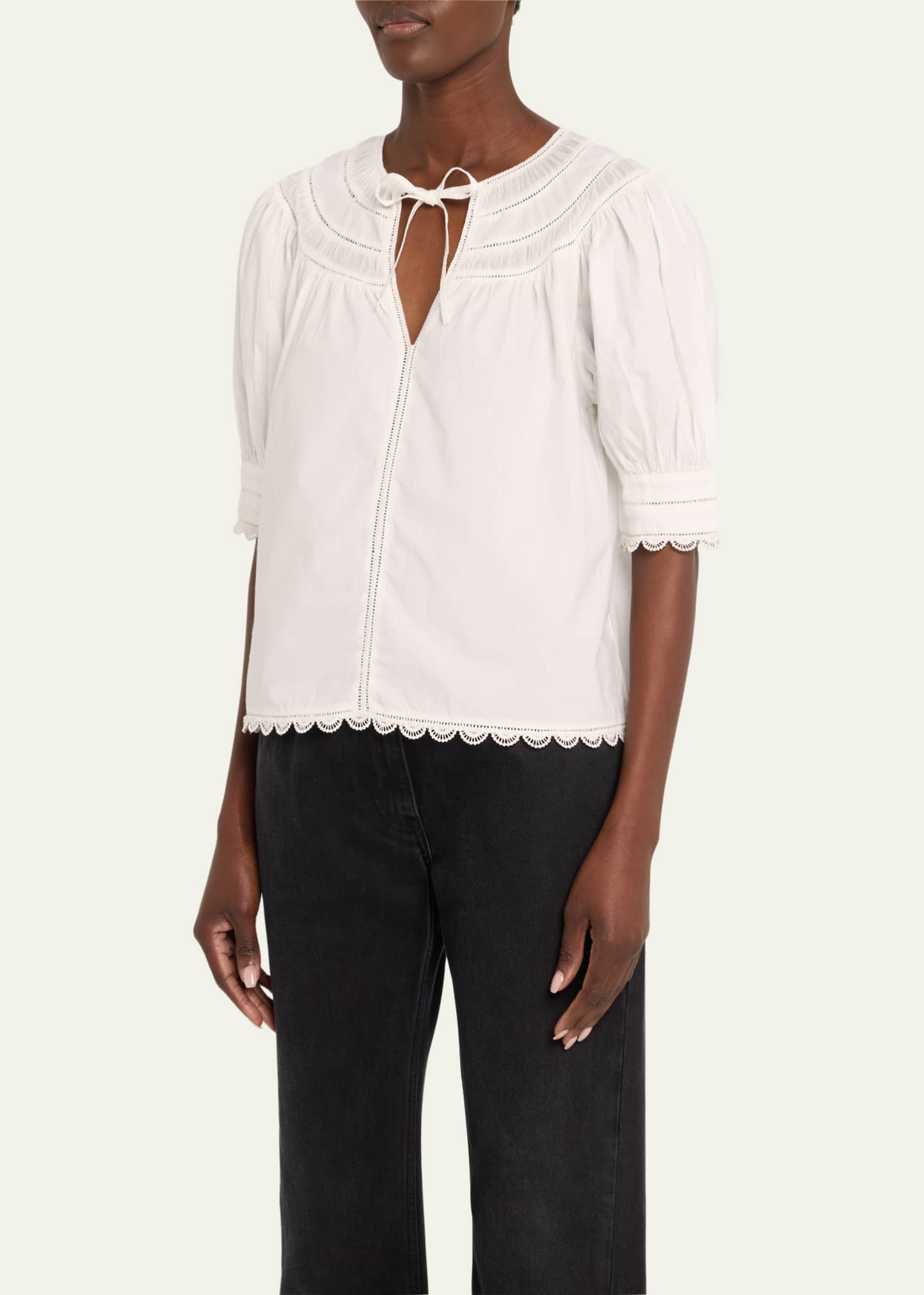 Ulla Johnson Dylan Lace-Inset Cotton Top Image 4 of 5