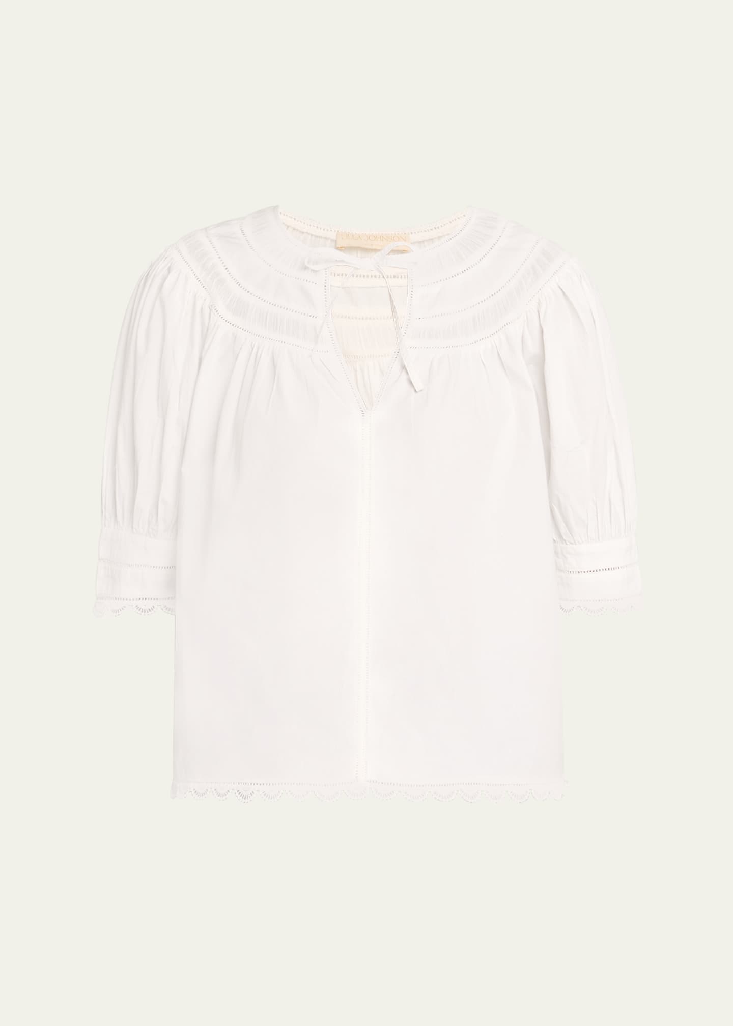 Ulla Johnson Dylan Lace-Inset Cotton Top Image 1 of 5
