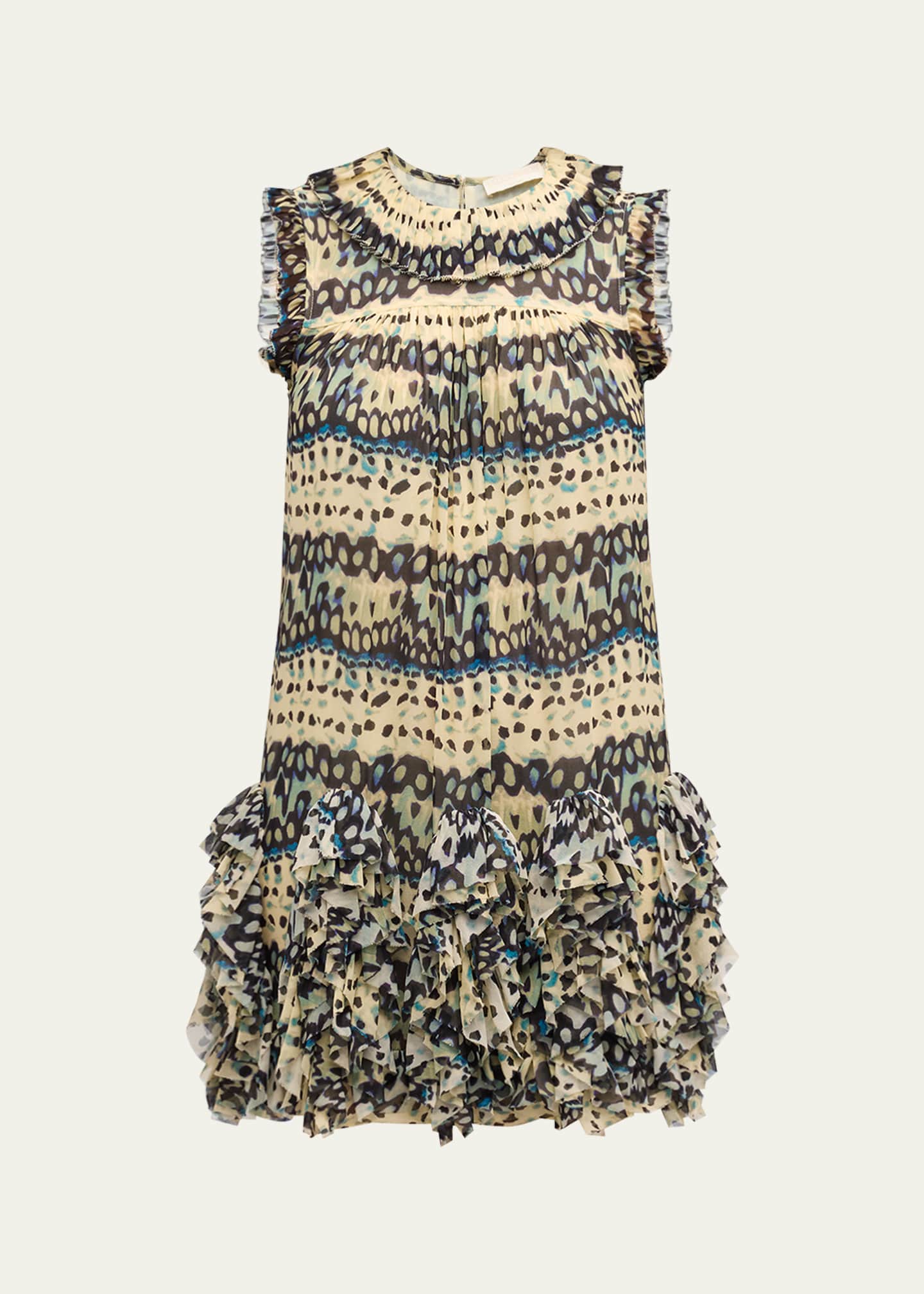 Ulla Johnson Miri Abstract-Print Ruffle Silk Mini Dress Image 1 of 5