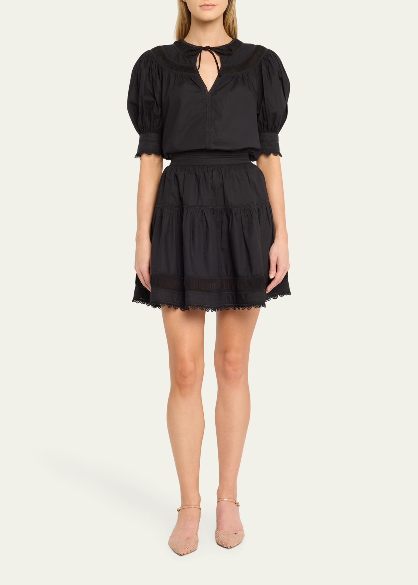 Ulla Johnson Ayla Scalloped Lace-Inset Cotton Mini Skirt Image 2 of 5