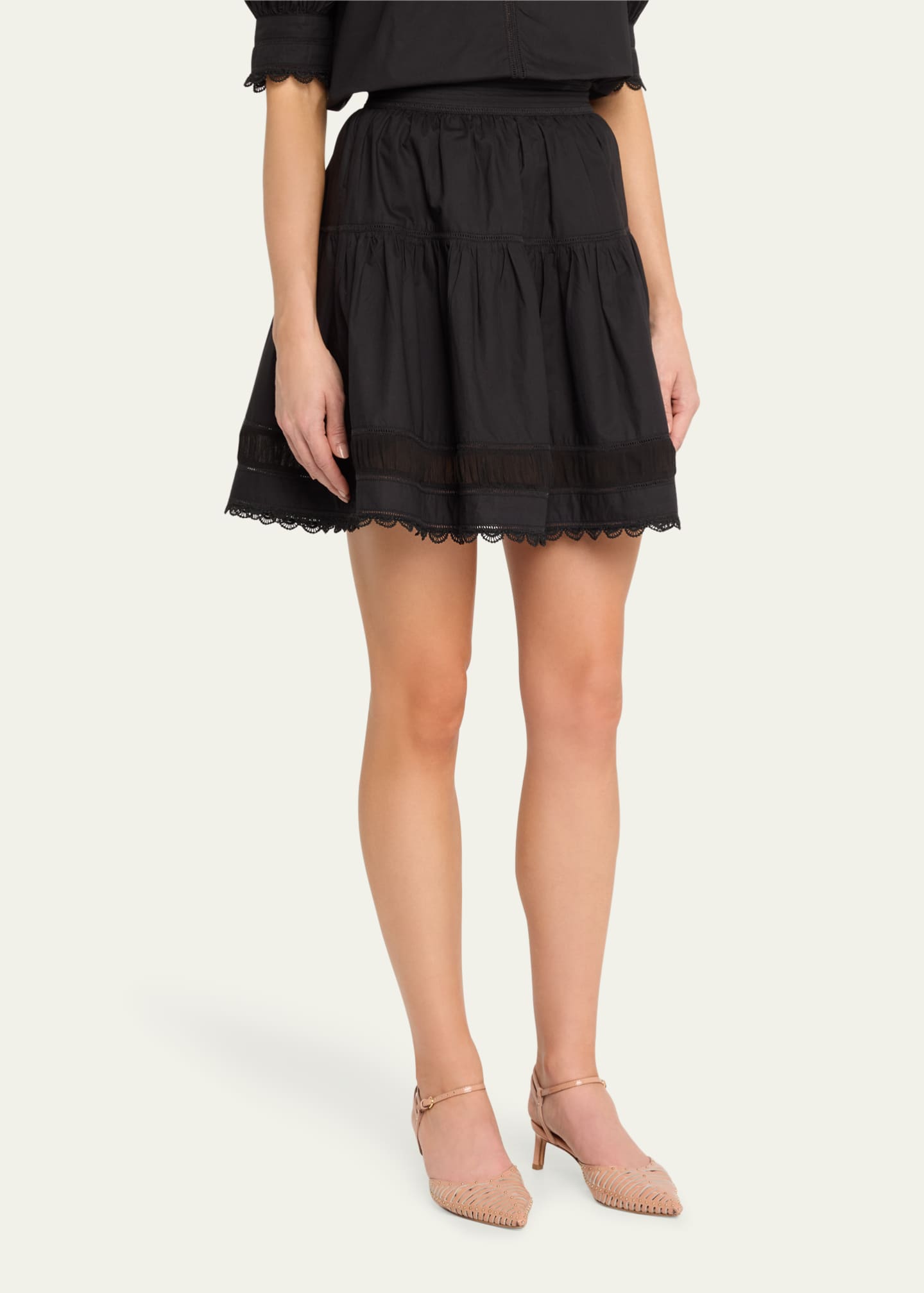 Ulla Johnson Ayla Scalloped Lace-Inset Cotton Mini Skirt Image 4 of 5