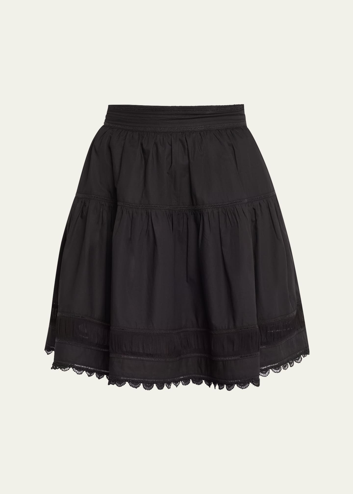 Ulla Johnson Ayla Scalloped Lace-Inset Cotton Mini Skirt Image 1 of 5