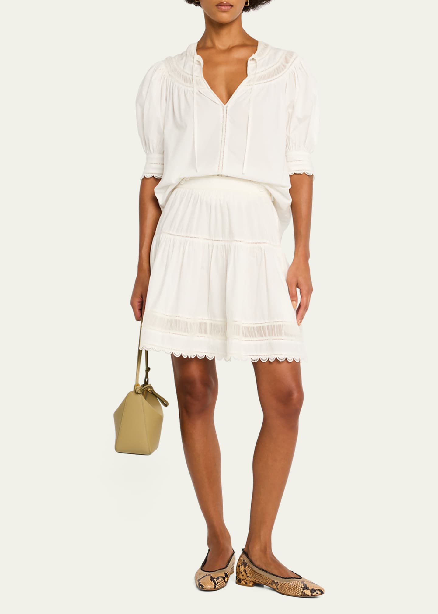 Ulla Johnson Ayla Scalloped Lace-Inset Cotton Mini Skirt Image 2 of 5