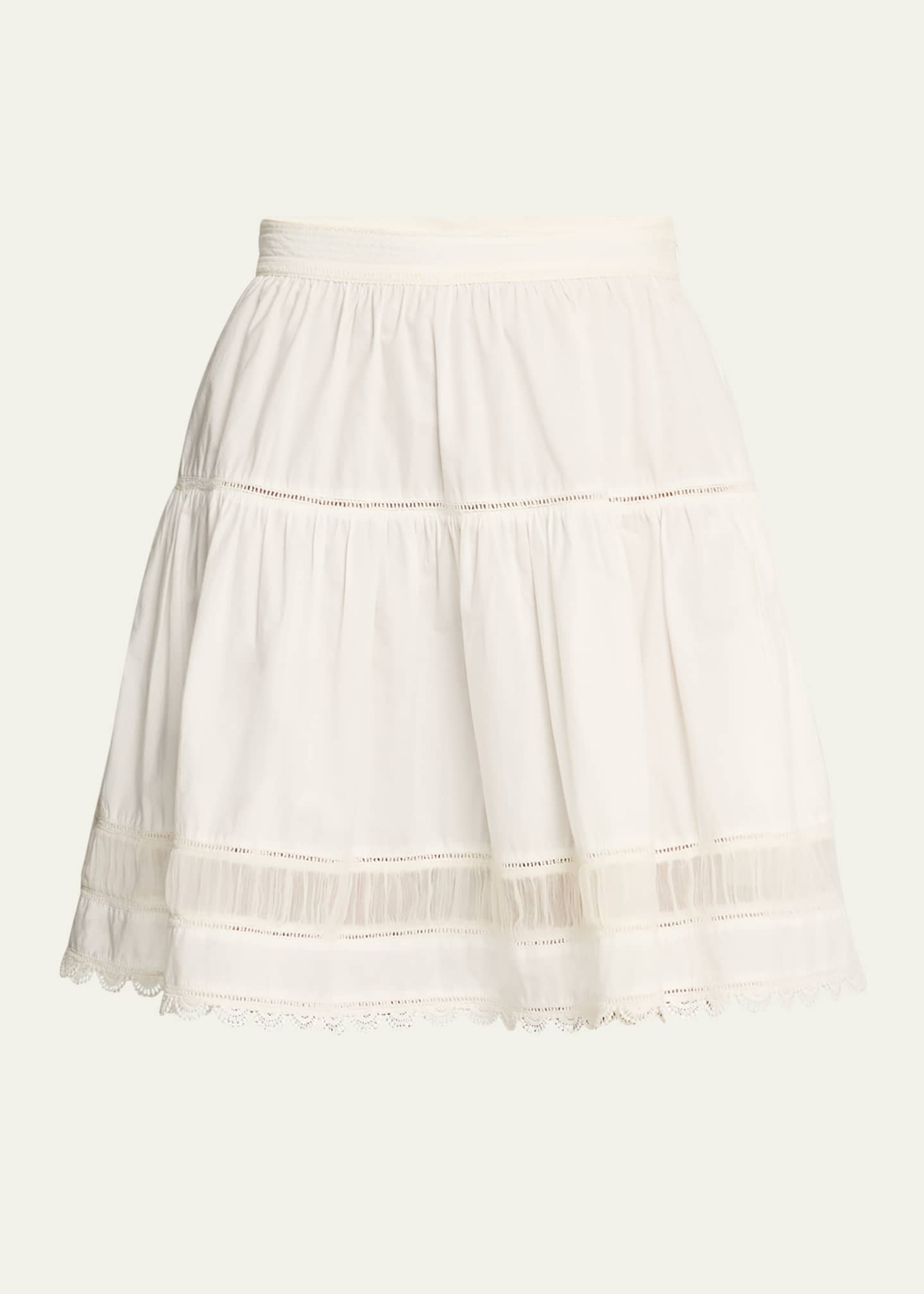 Ulla Johnson Ayla Scalloped Lace-Inset Cotton Mini Skirt Image 1 of 5