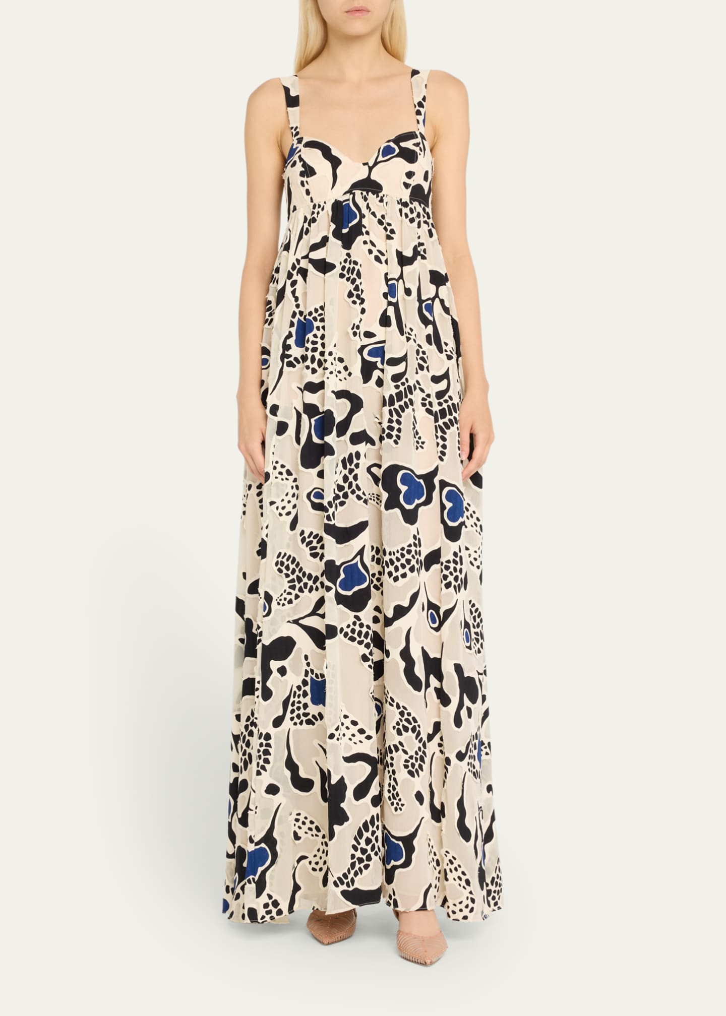 Ulla Johnson Leilani Abstract-Print Applique Sweetheart Gown Image 2 of 5
