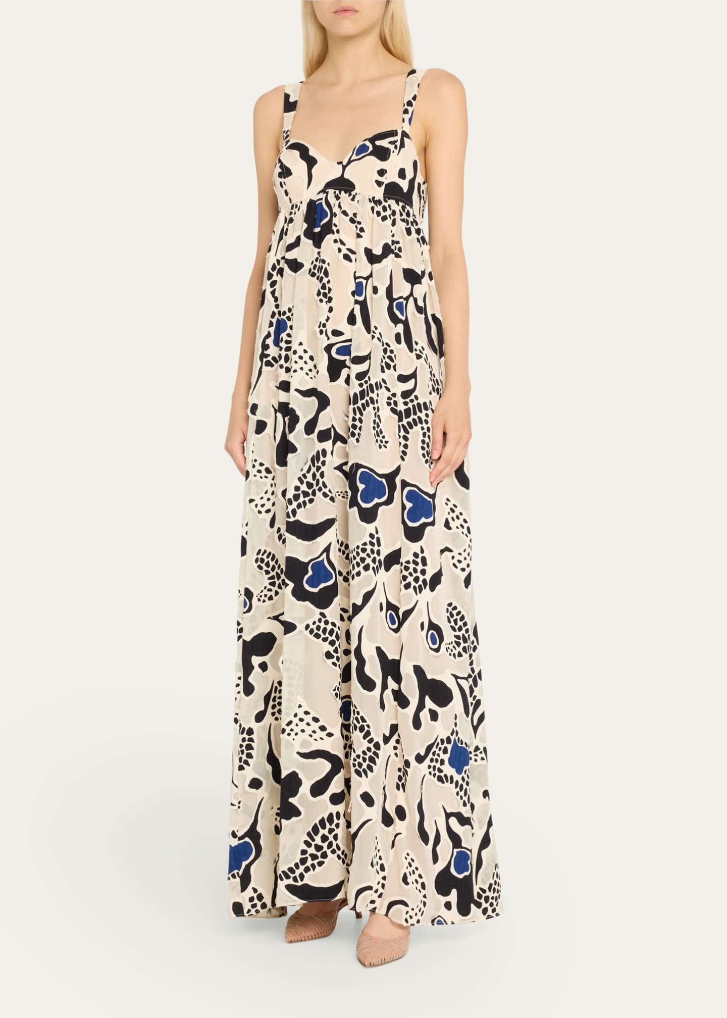 Ulla Johnson Leilani Abstract-Print Applique Sweetheart Gown Image 4 of 5