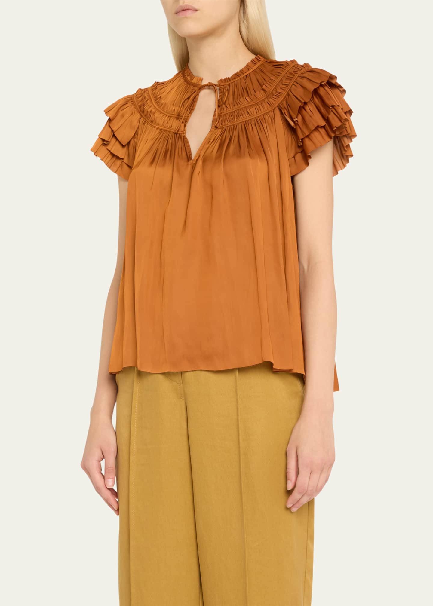 Ulla Johnson Elvie Ruched Ruffle Top Image 4 of 5