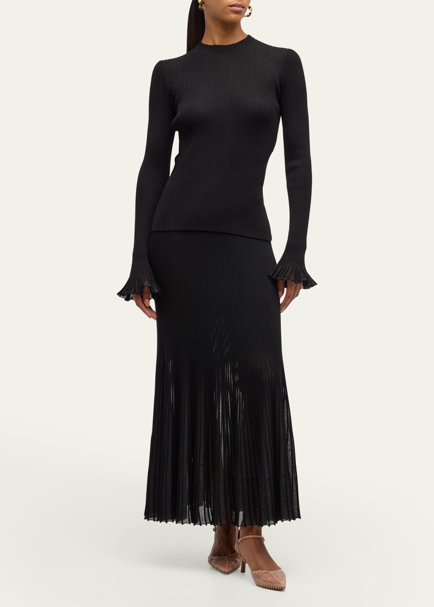 Ulla Johnson Aster Ribbed Ruffle-Cuff Top Image 2 of 5