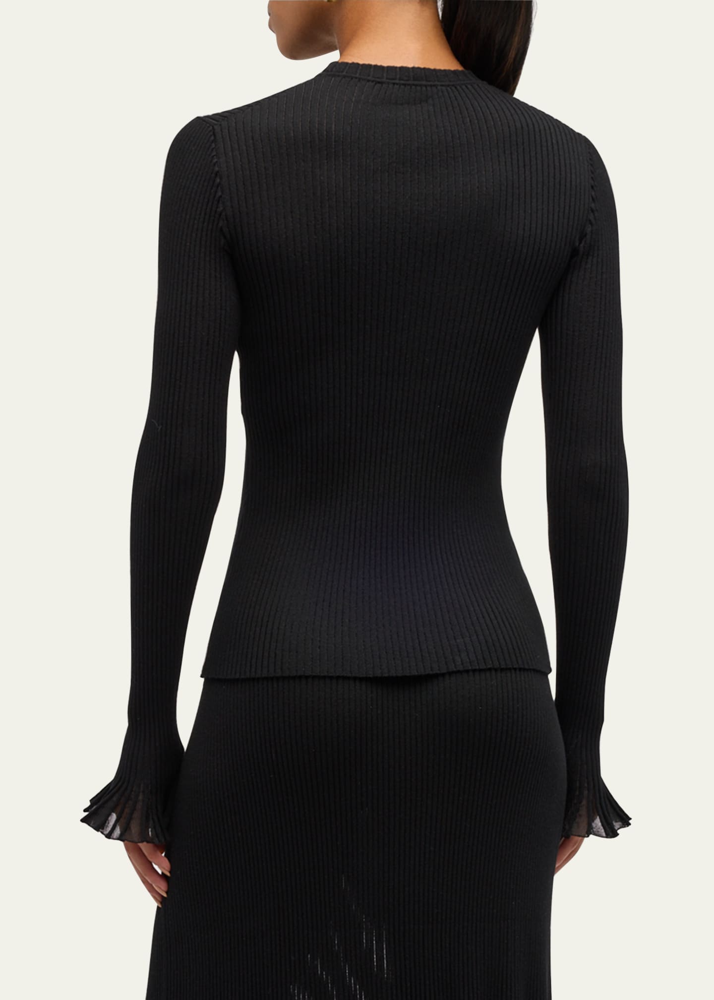 Ulla Johnson Aster Ribbed Ruffle-Cuff Top Image 3 of 5