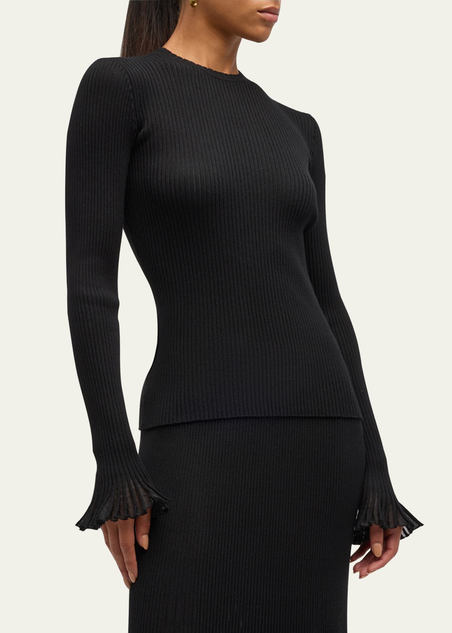 Ulla Johnson Aster Ribbed Ruffle-Cuff Top Image 4 of 5
