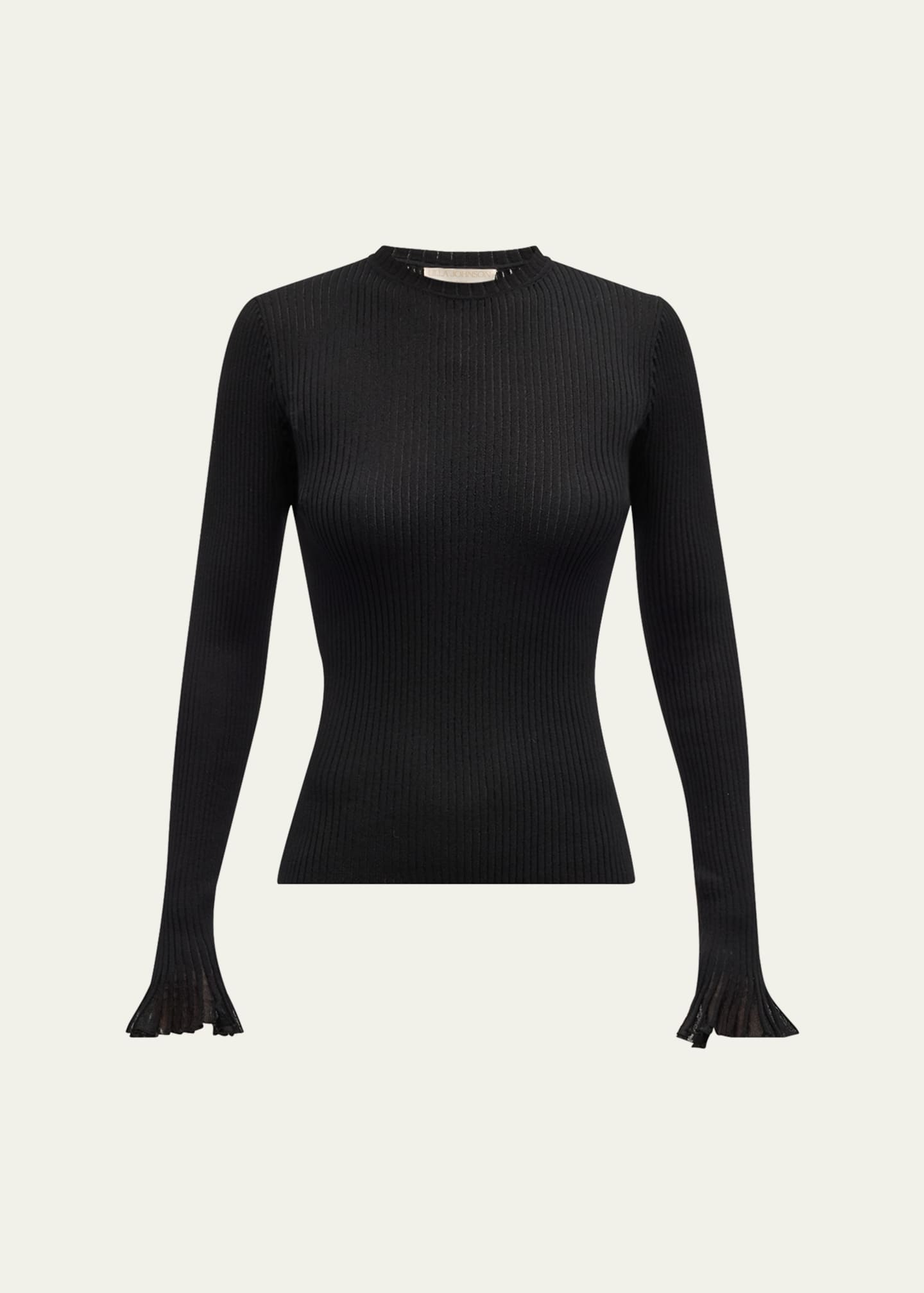 Ulla Johnson Aster Ribbed Ruffle-Cuff Top Image 1 of 5