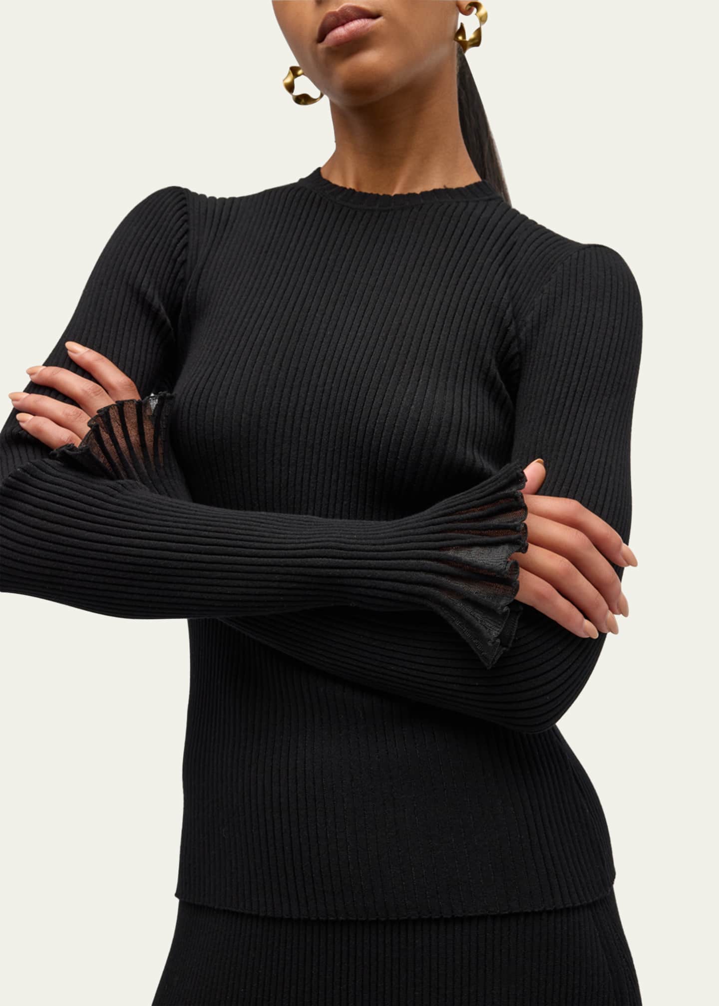 Ulla Johnson Aster Ribbed Ruffle-Cuff Top Image 5 of 5