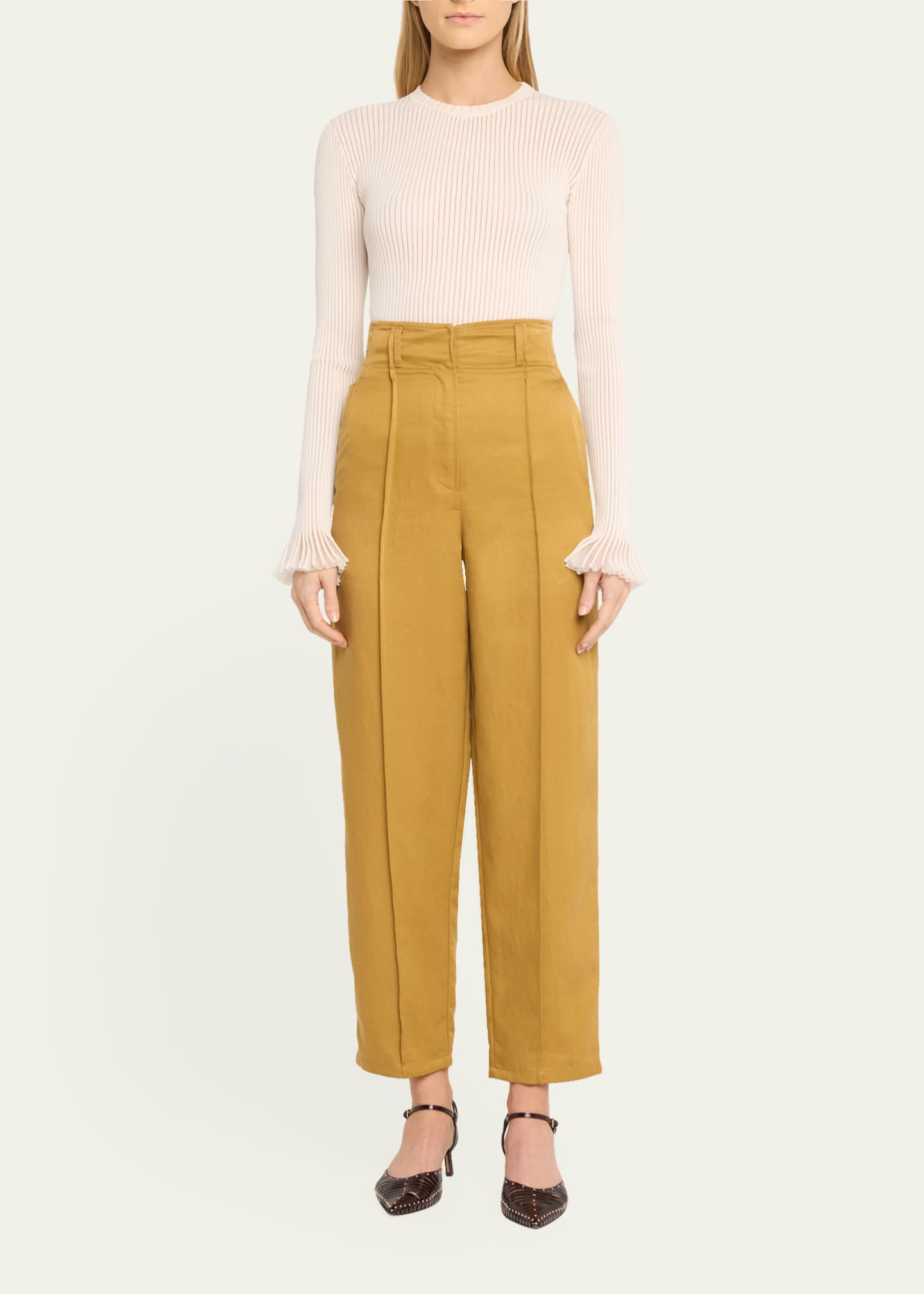 Ulla Johnson Aster Ribbed Ruffle-Cuff Top Image 2 of 5