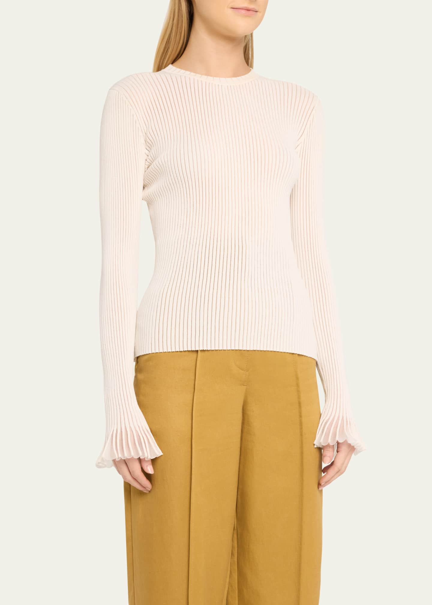 Ulla Johnson Aster Ribbed Ruffle-Cuff Top Image 4 of 5