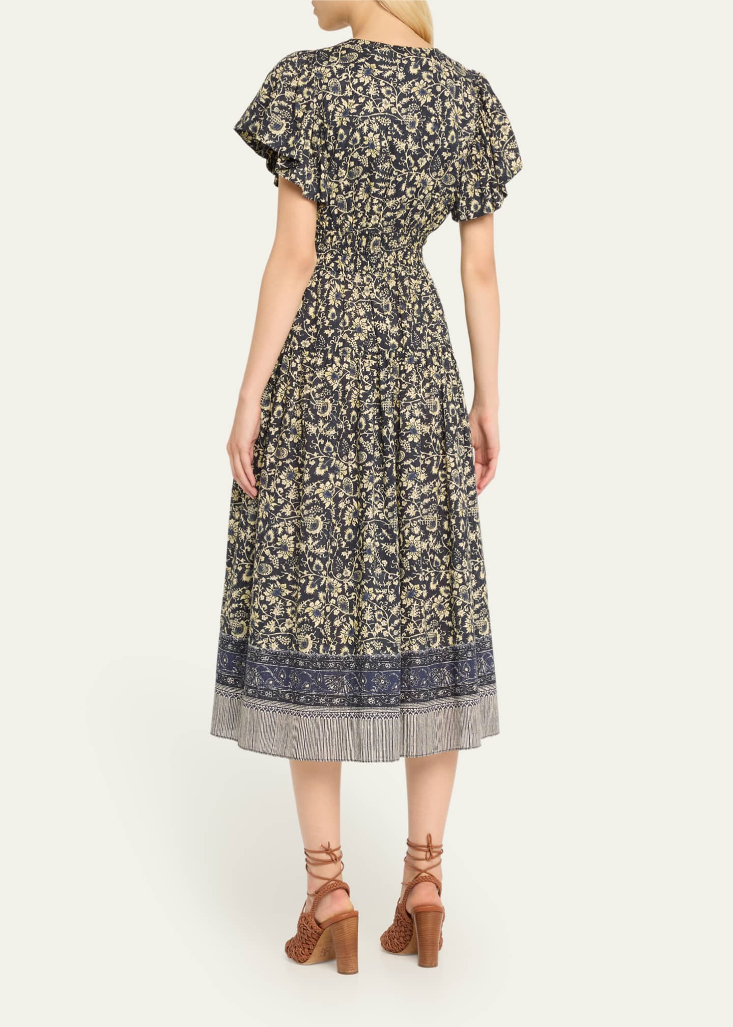Ulla Johnson Lyria Flutter-Sleeve Floral Midi Dress Image 3 of 5