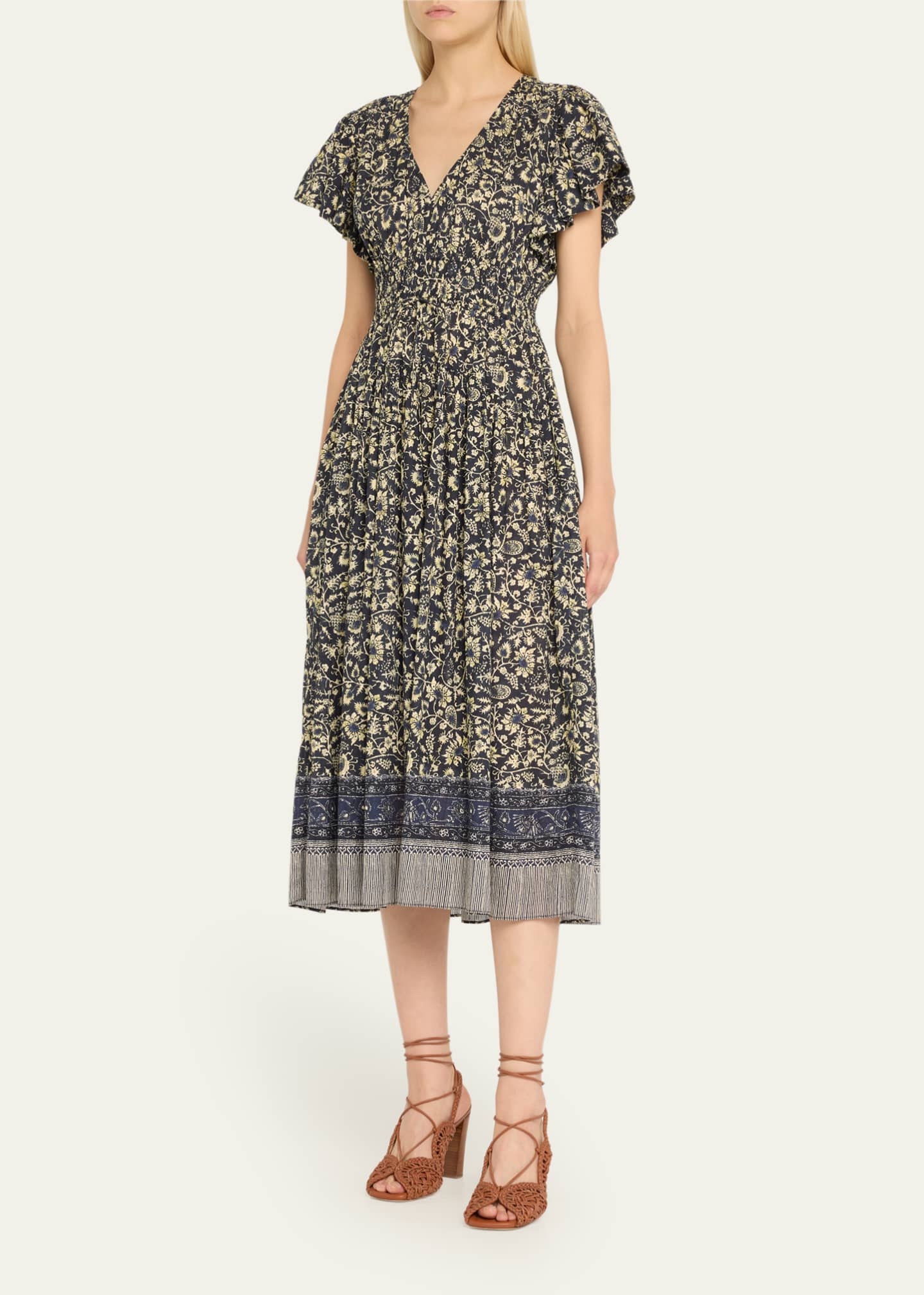 Ulla Johnson Lyria Flutter-Sleeve Floral Midi Dress Image 4 of 5