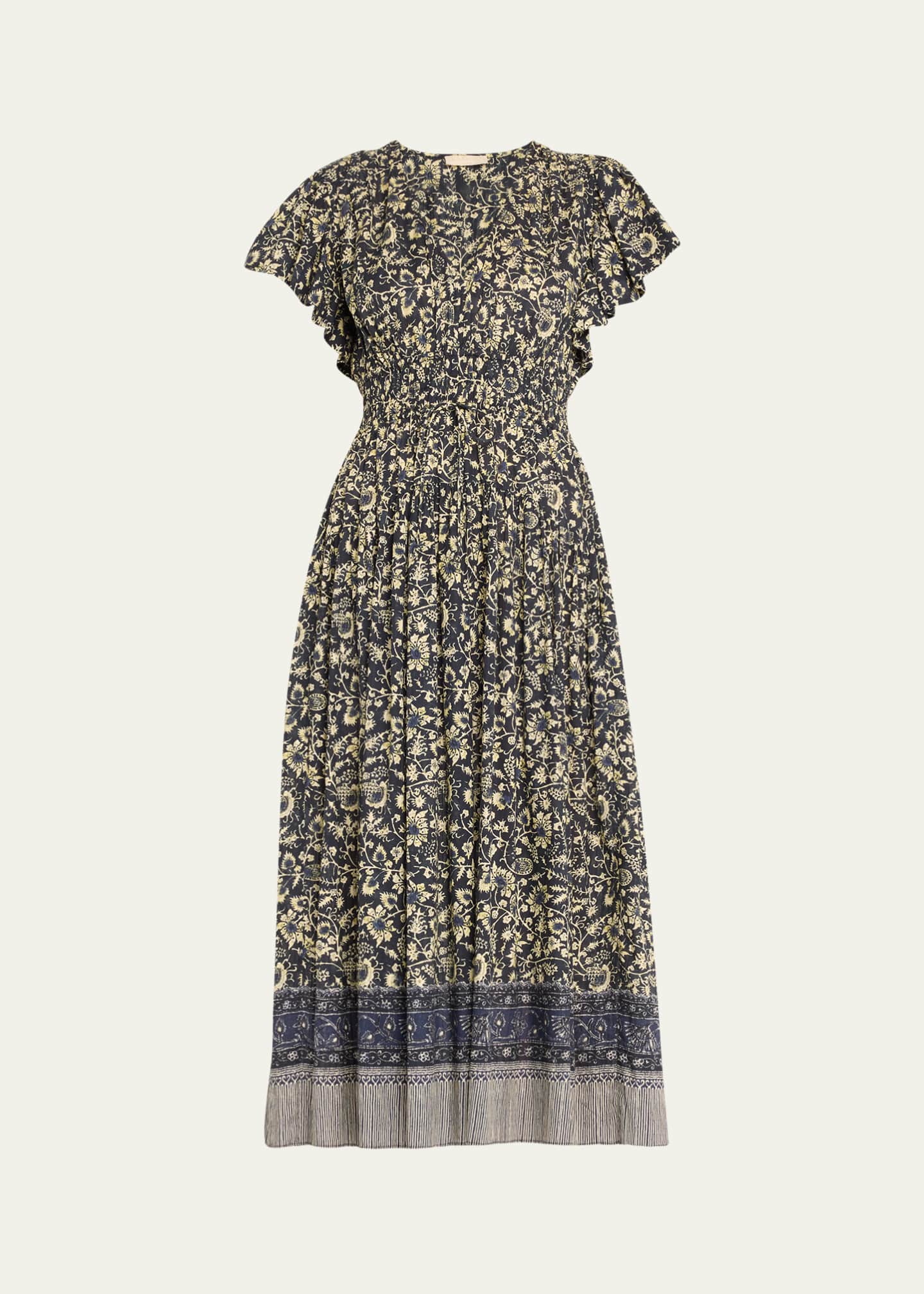 Ulla Johnson Lyria Flutter-Sleeve Floral Midi Dress Image 1 of 5
