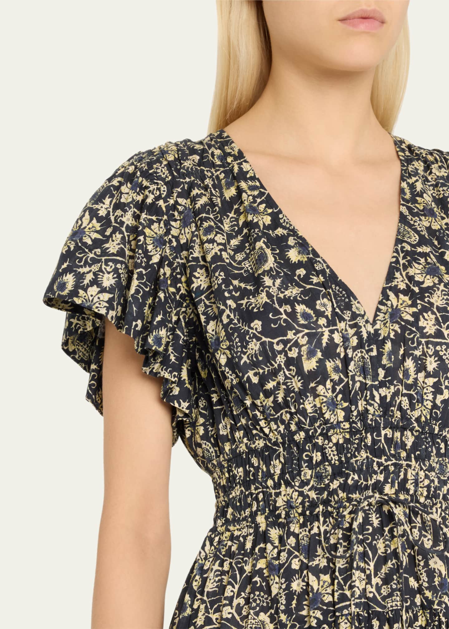 Ulla Johnson Lyria Flutter-Sleeve Floral Midi Dress Image 5 of 5
