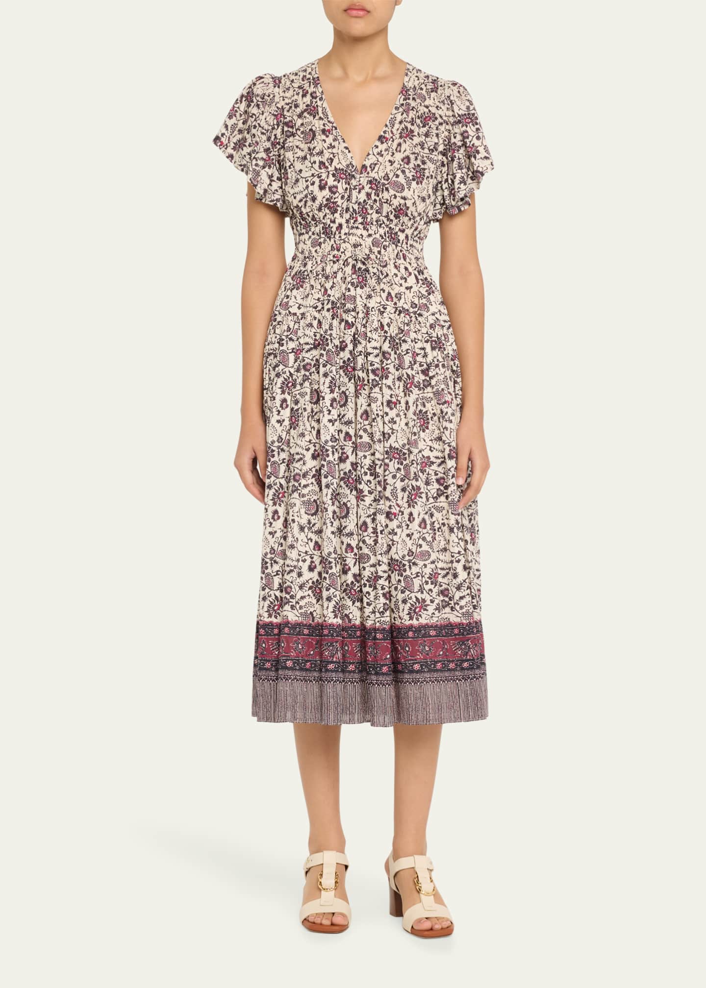 Ulla Johnson Lyria Flutter-Sleeve Floral Midi Dress Image 2 of 5