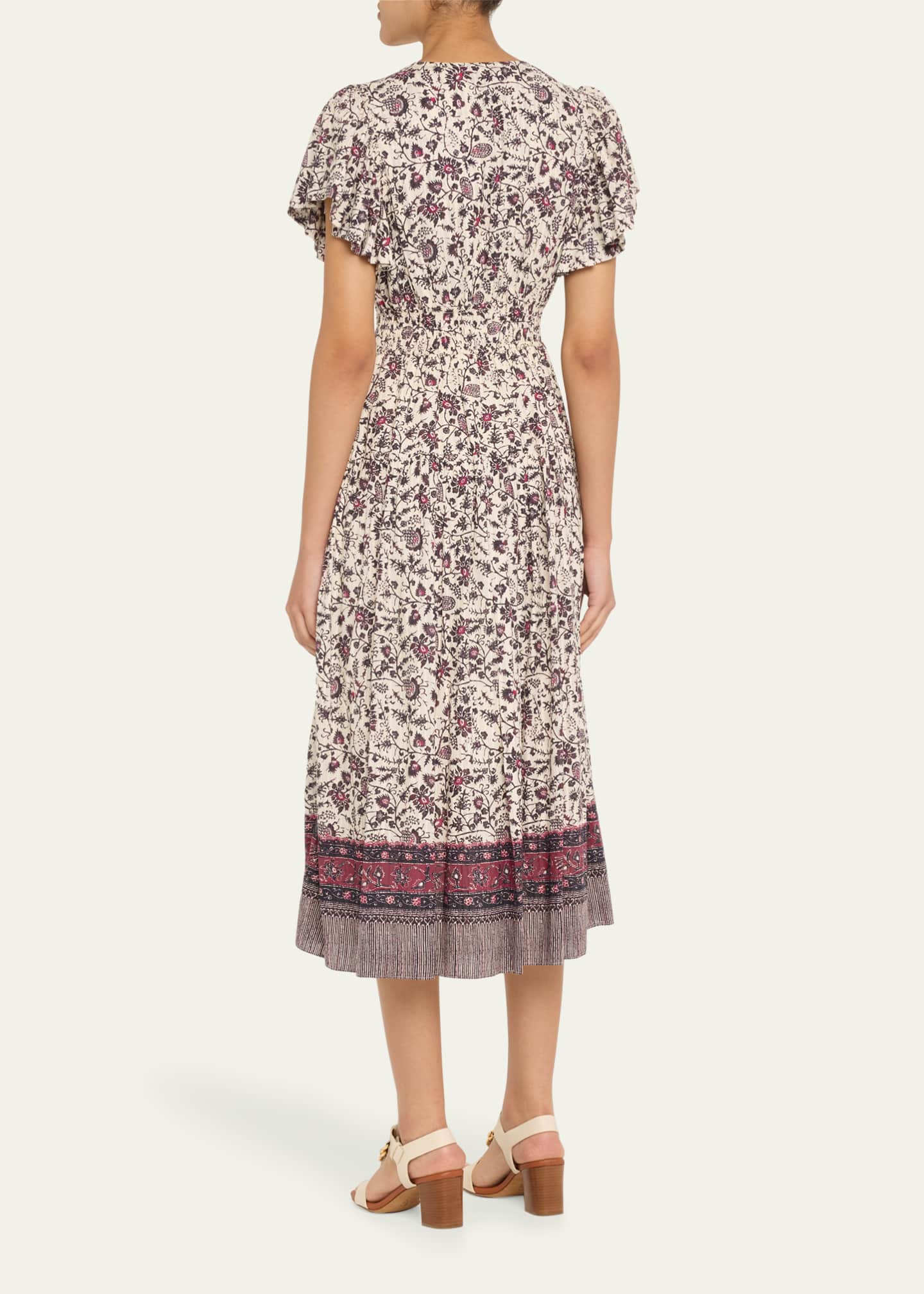 Ulla Johnson Lyria Flutter-Sleeve Floral Midi Dress Image 3 of 5
