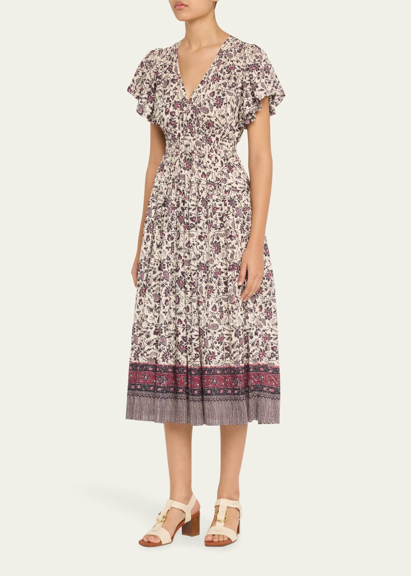 Ulla Johnson Lyria Flutter-Sleeve Floral Midi Dress Image 4 of 5