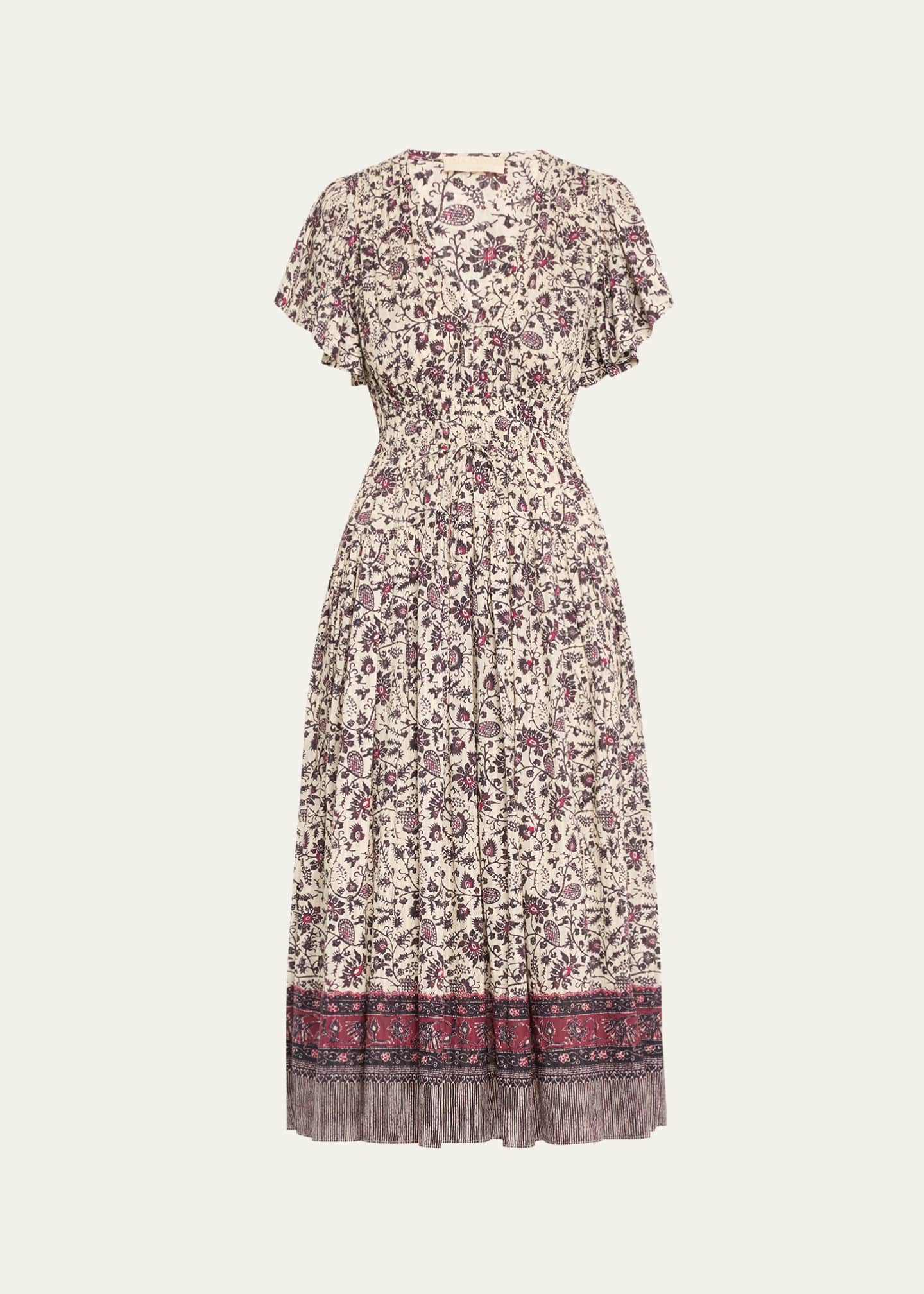 Ulla Johnson Lyria Flutter-Sleeve Floral Midi Dress Image 1 of 5