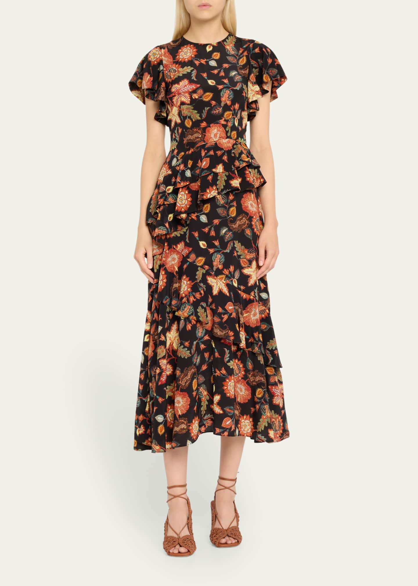 Ulla Johnson Amaia Floral-Print Ruffle Midi Dress Image 2 of 5