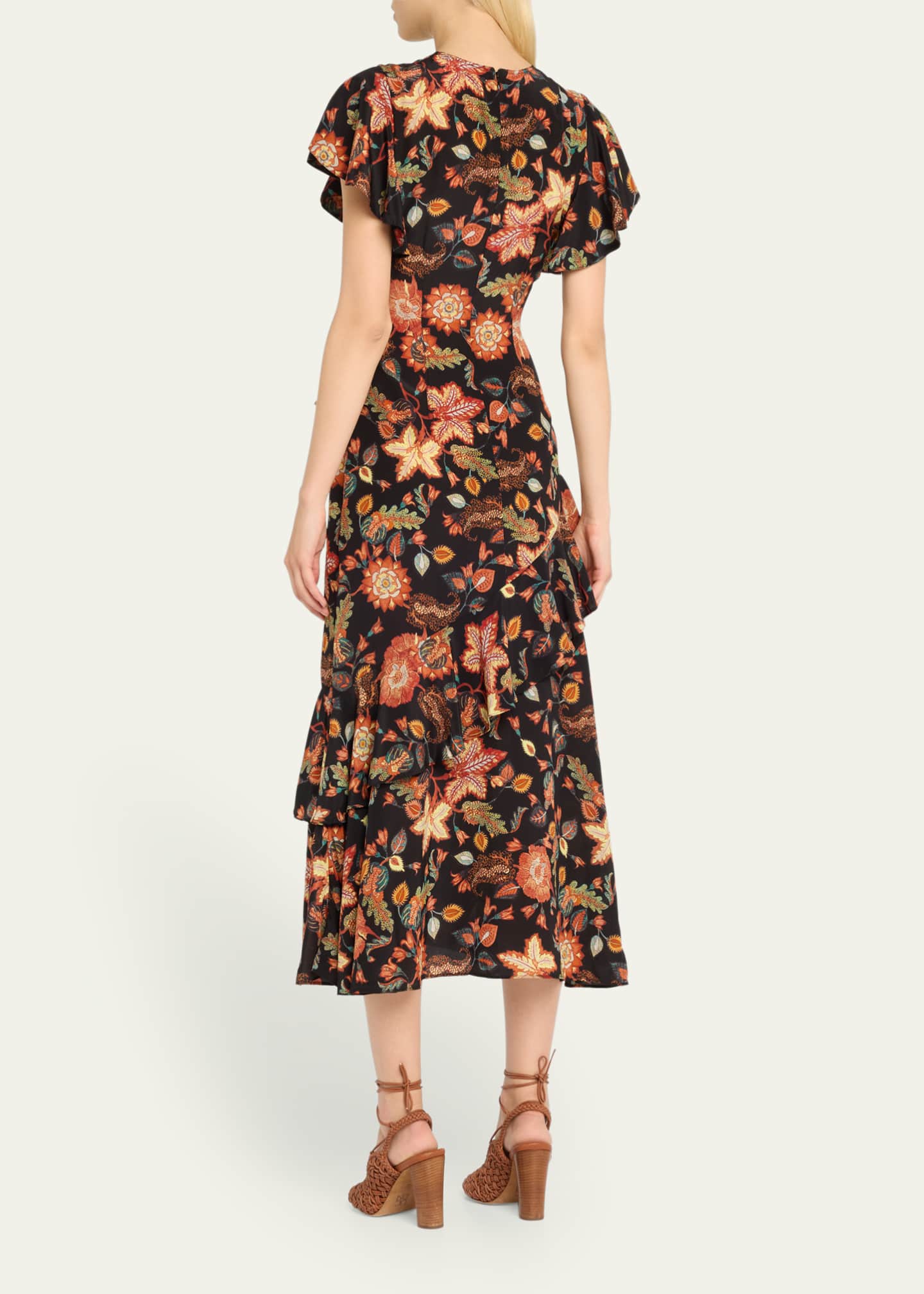 Ulla Johnson Amaia Floral-Print Ruffle Midi Dress Image 3 of 5