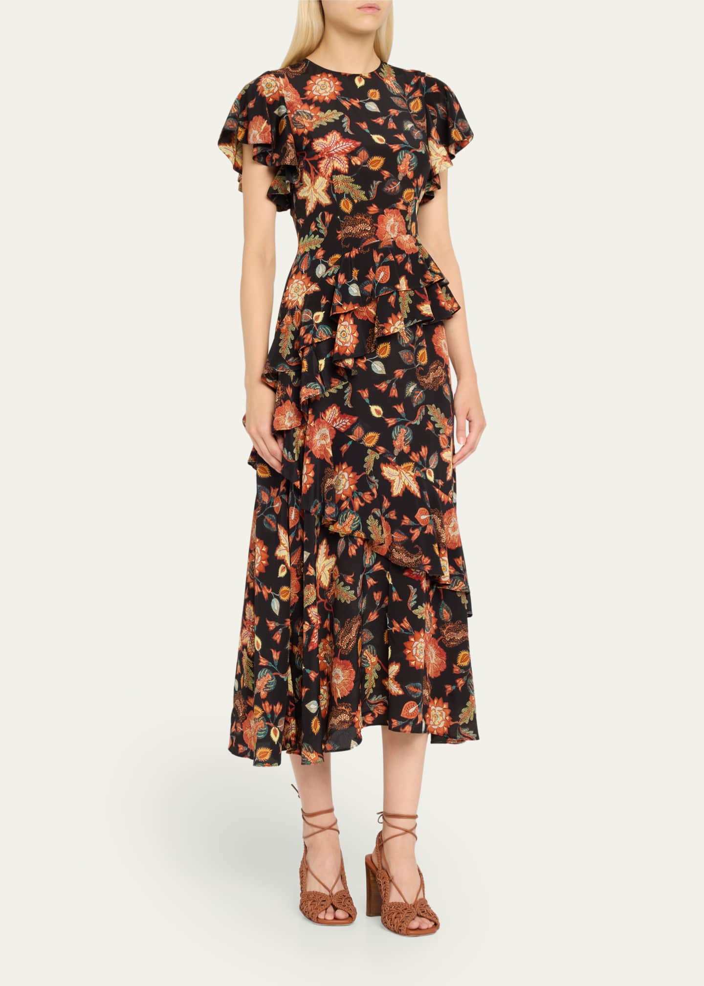 Ulla Johnson Amaia Floral-Print Ruffle Midi Dress Image 4 of 5