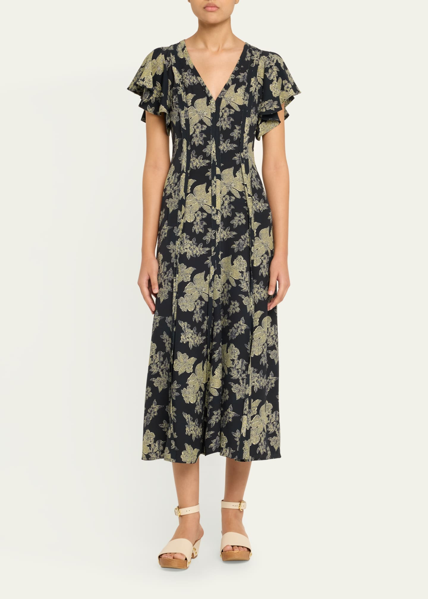 Ulla Johnson Evette Seamed Floral-Print Midi Dress Image 2 of 5