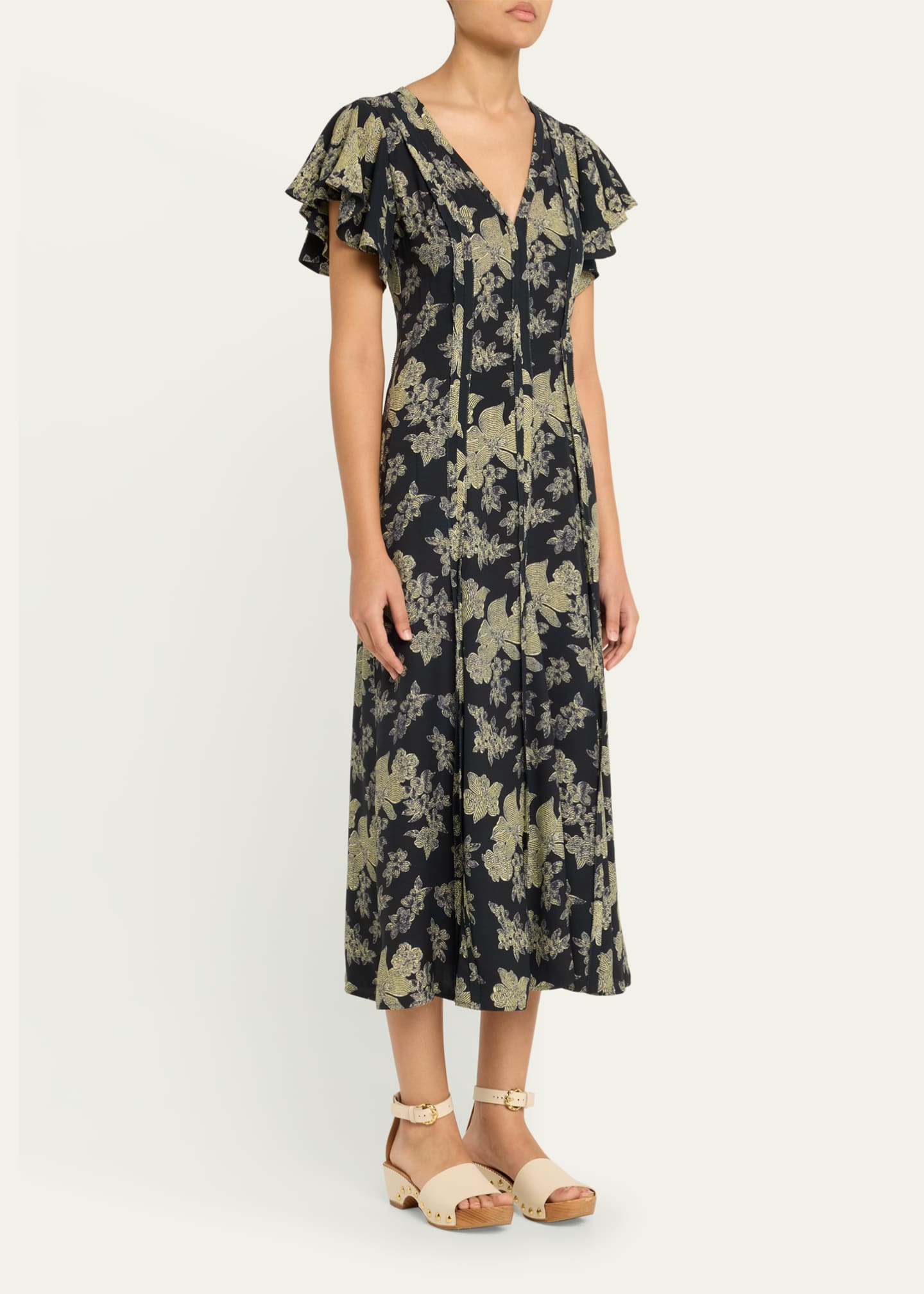 Ulla Johnson Evette Seamed Floral-Print Midi Dress Image 4 of 5