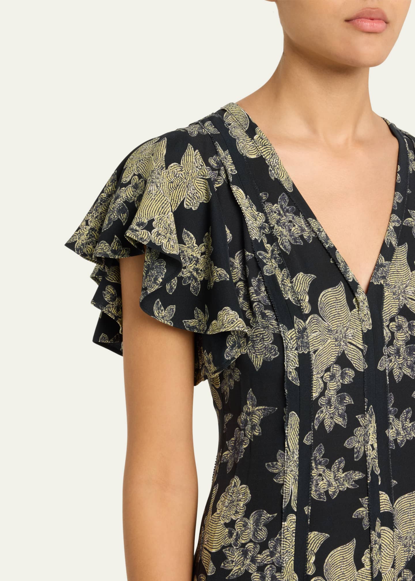 Ulla Johnson Evette Seamed Floral-Print Midi Dress Image 5 of 5