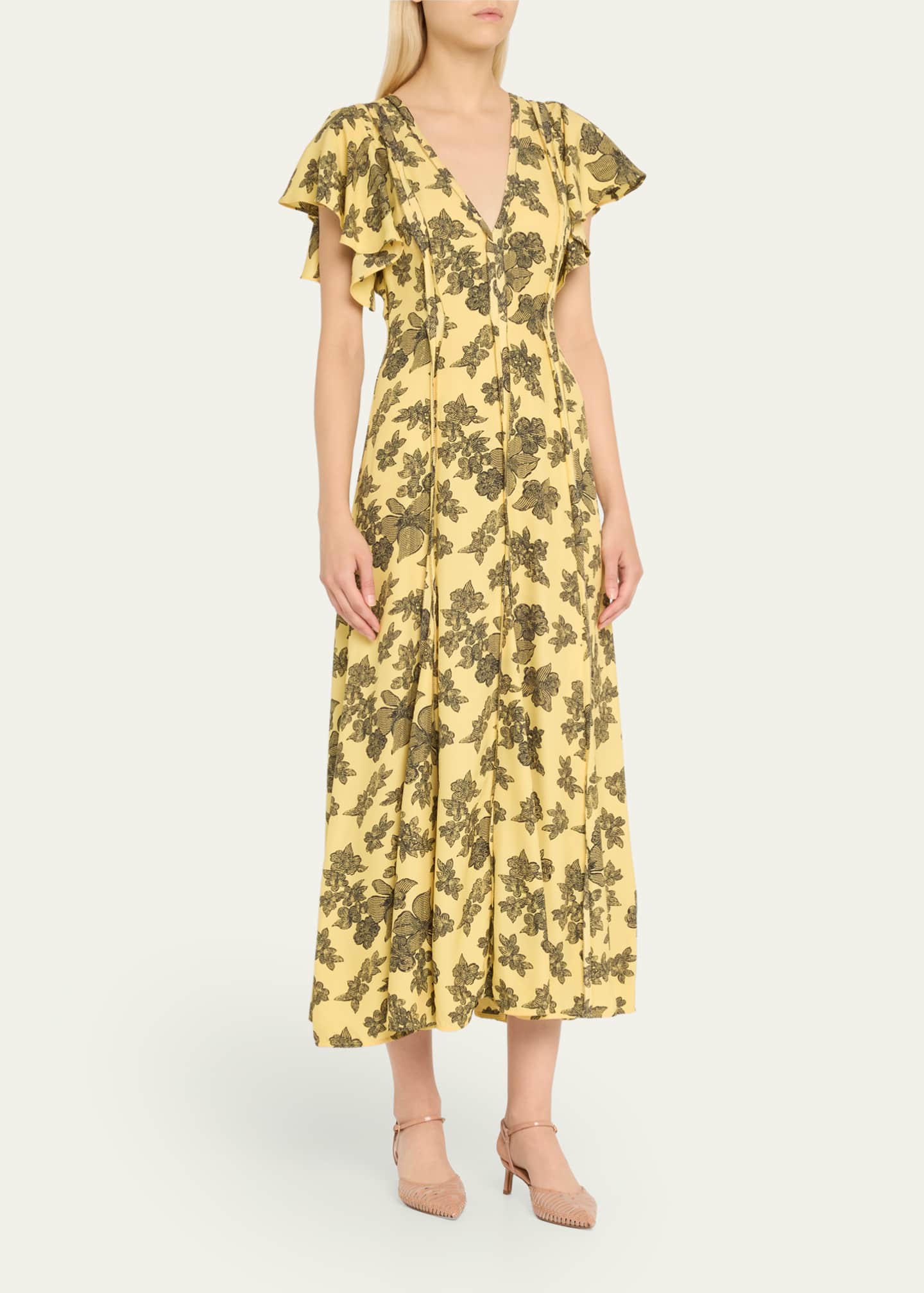 Ulla Johnson Evette Seamed Floral-Print Midi Dress Image 4 of 5