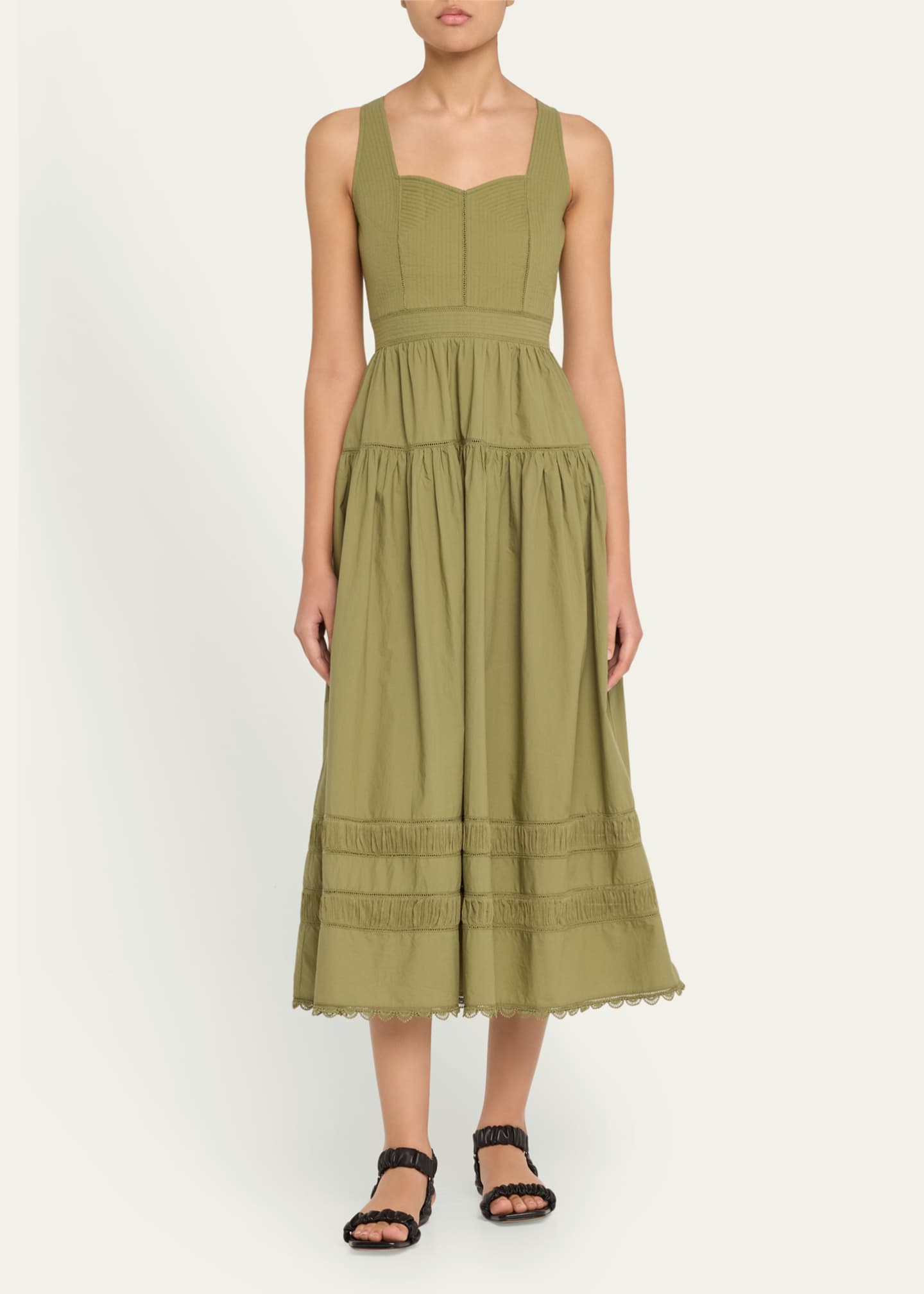 Ulla Johnson Isadora Ruched Lace-Inset Sweetheart Maxi Dress Image 2 of 5