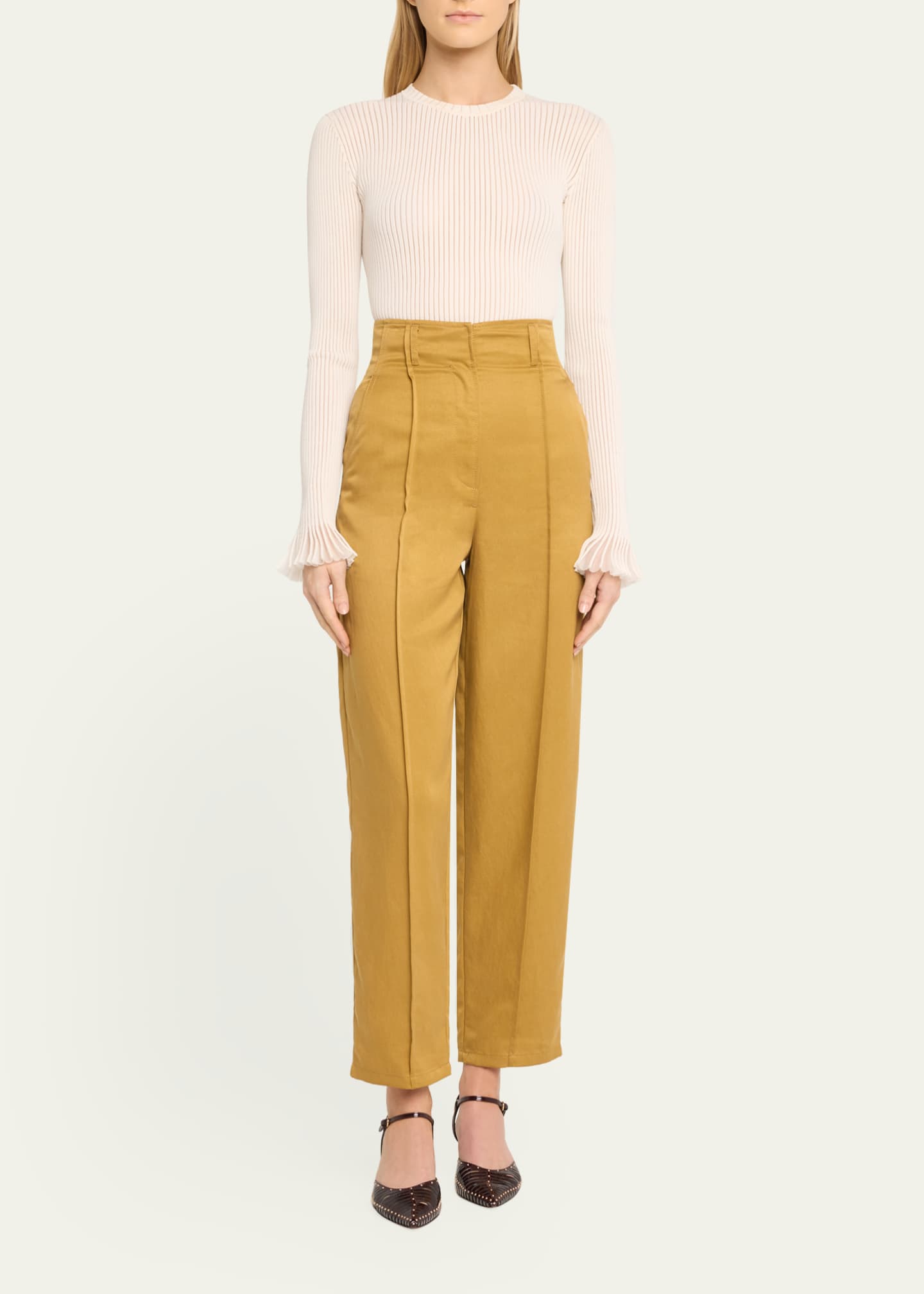 Ulla Johnson Lielle High-Rise Tapered Pintuck Pants Image 2 of 5
