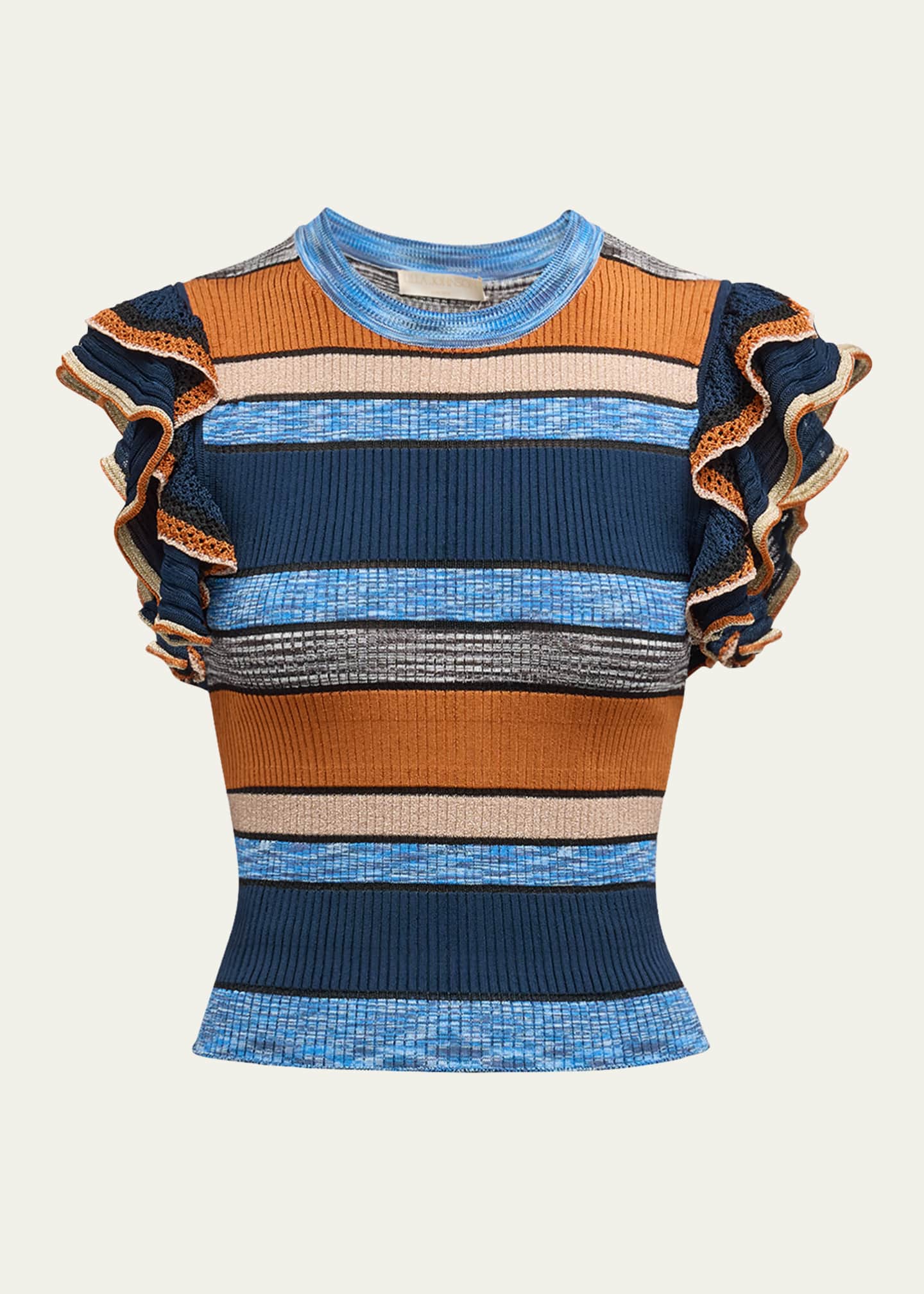 Ulla Johnson Cecile Striped Ruffle Rib Knit Top Image 1 of 5